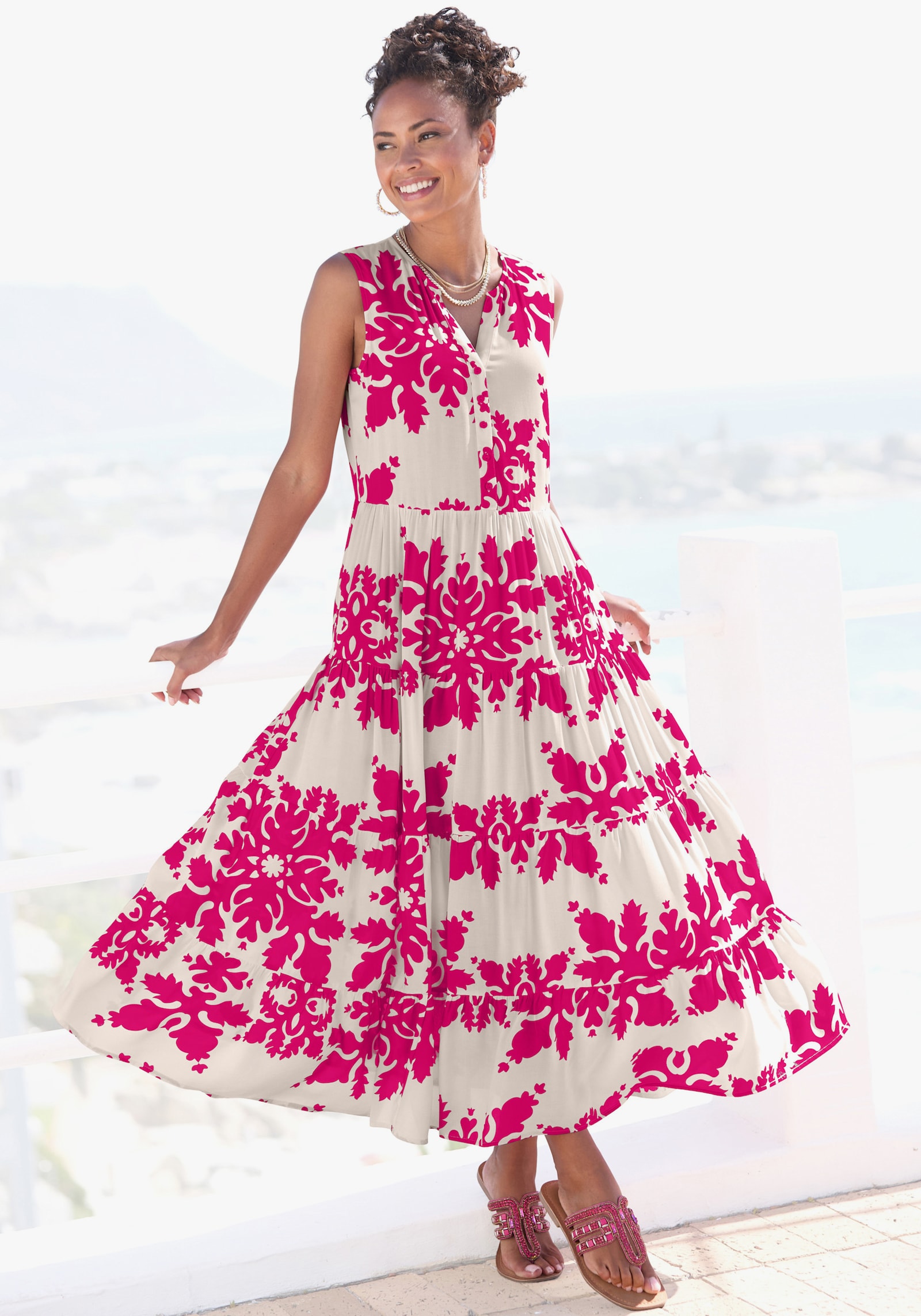 Vivance Maxikleid - creme-berry bedruckt