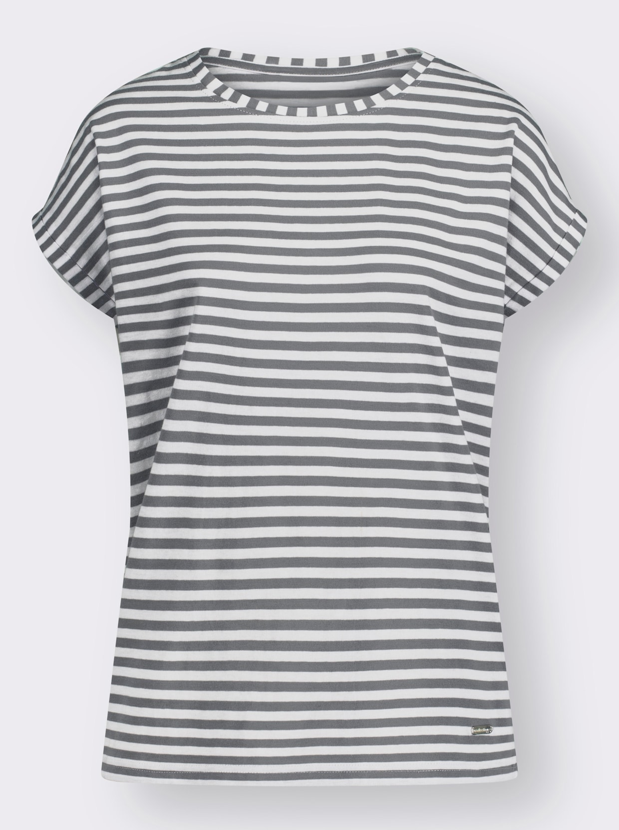 Kurzarmshirt - steingrau-ecru-geringelt