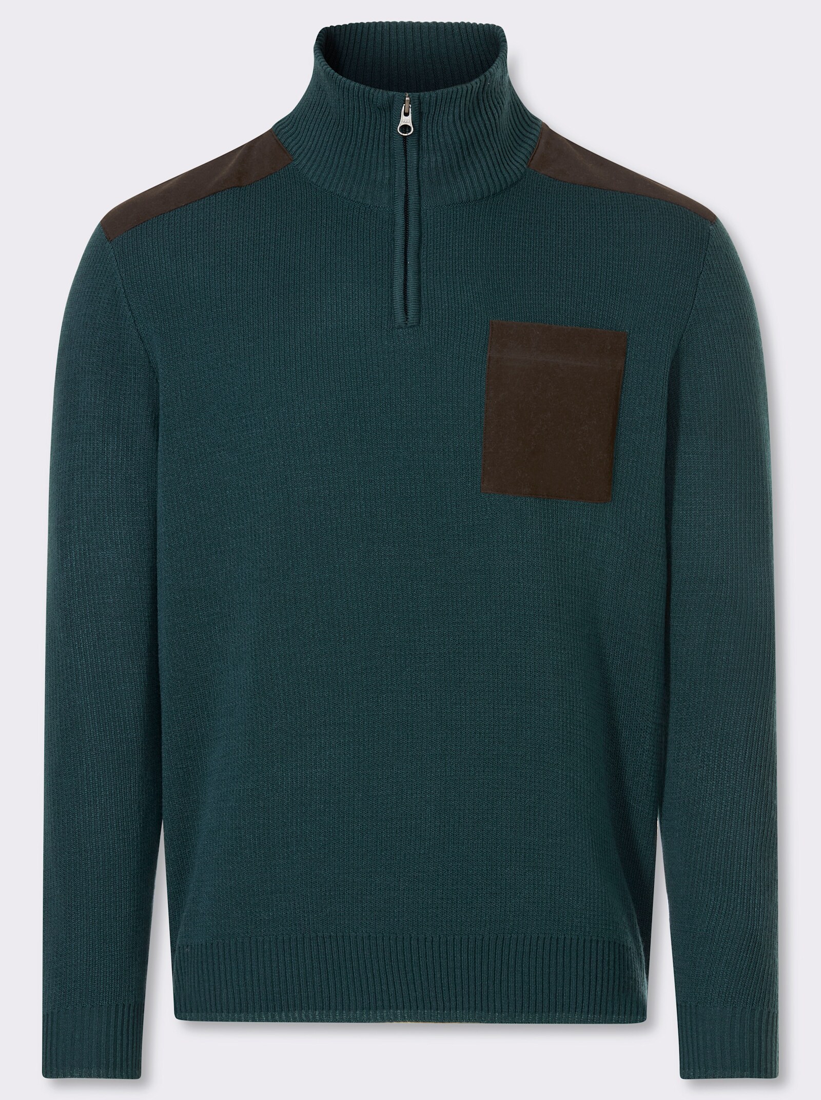 Catamaran Langarm-Pullover mit Kontrast-Details - petrol-jade-meliert