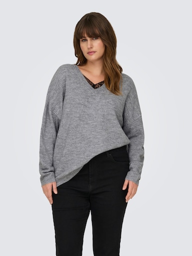 ONLY CARMAKOMA Strickpullover - light grey melange detail:black lace