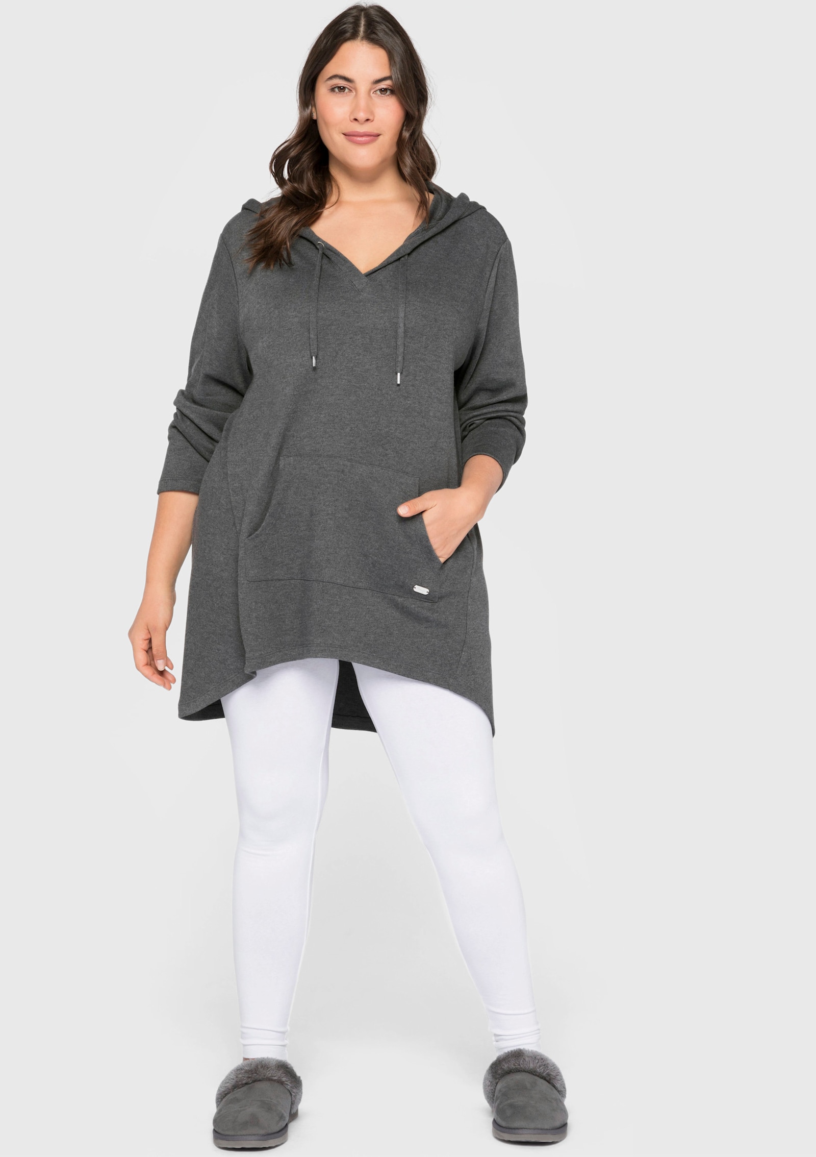 sheego Longshirt im Vokuhila-Schnitt - grau meliert