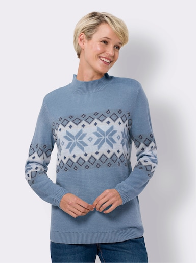 Stehkragenpullover - bleu-champagner-gemustert