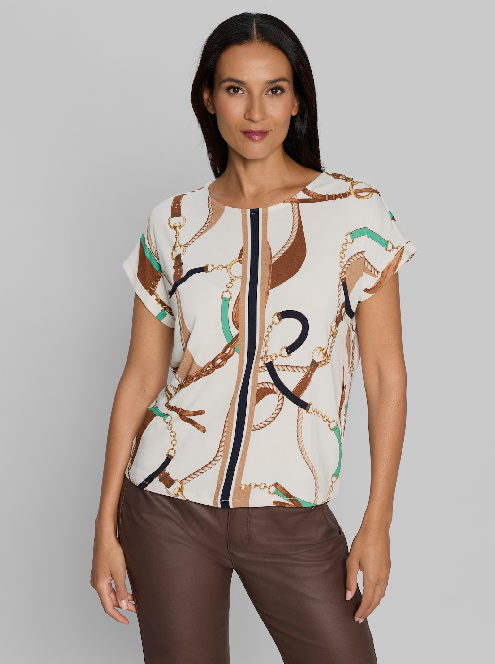 heine Kurzarmshirt mit Ketten-Print - ecru-marine-bedruckt