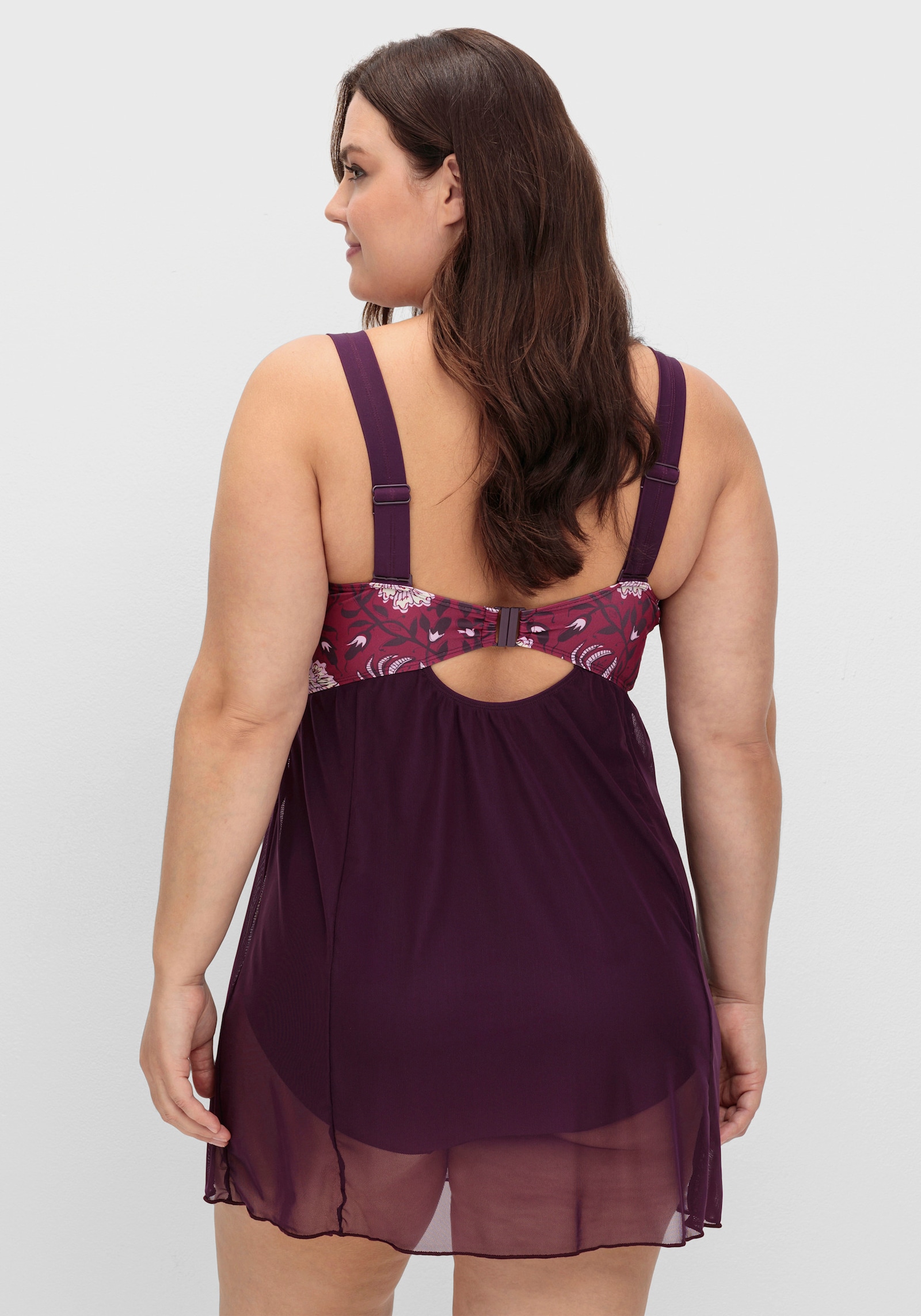 sheego by Joe Browns Badekleid mit Mesh-Rock - beere-gemustert