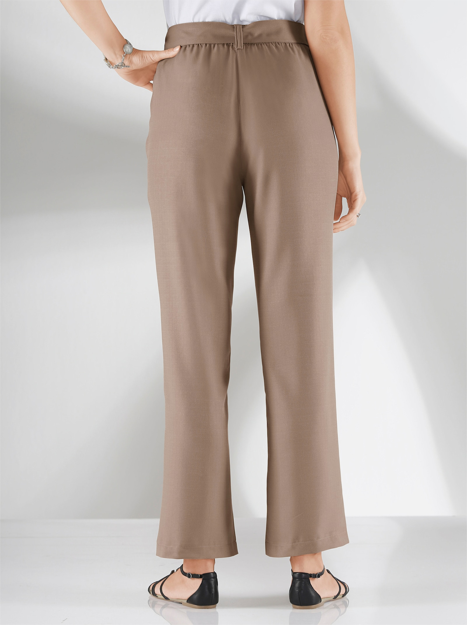 Palazzohose mit Bindegürtel - taupe