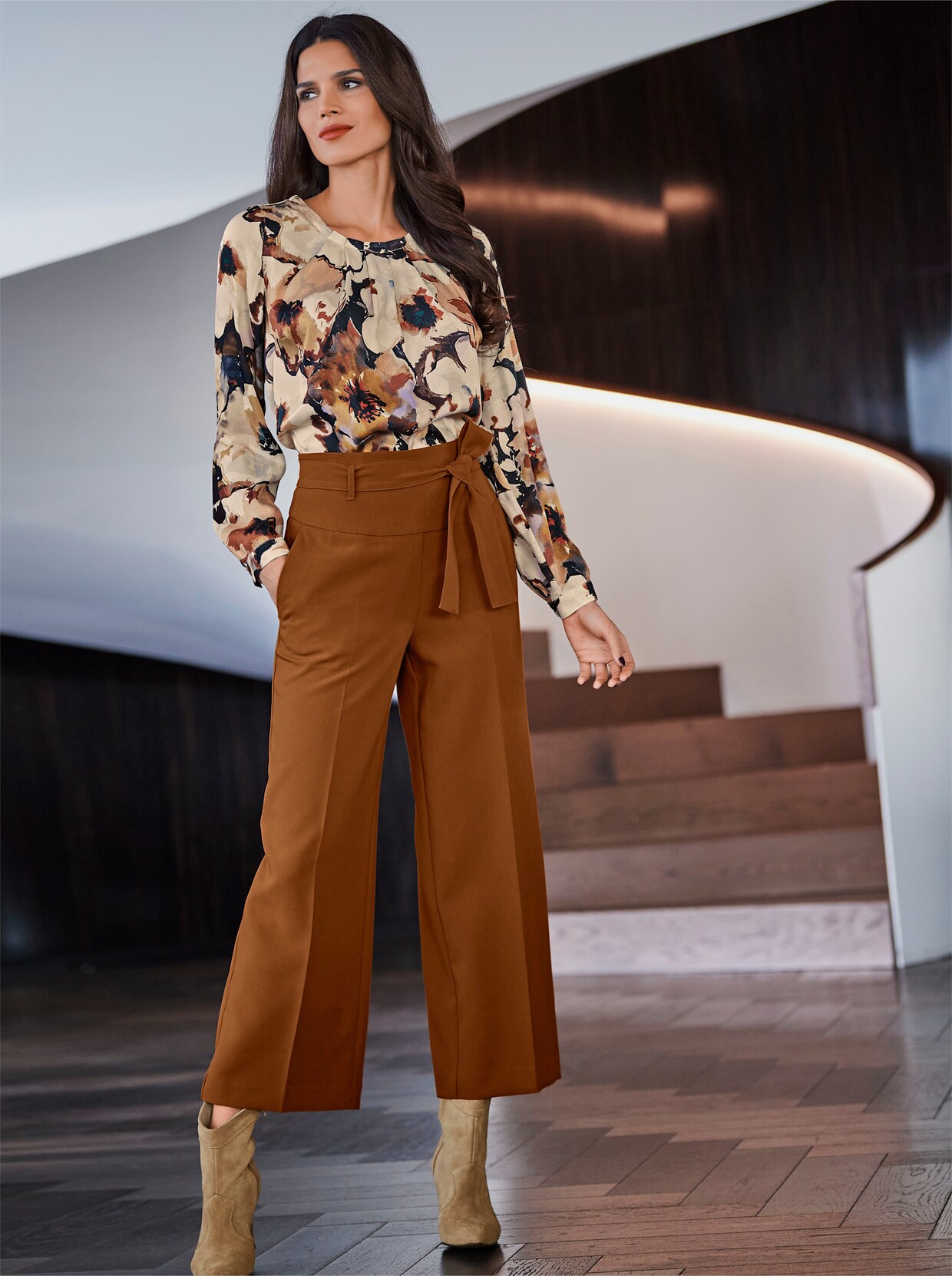 heine Druckbluse - champagner-camel-bedruckt