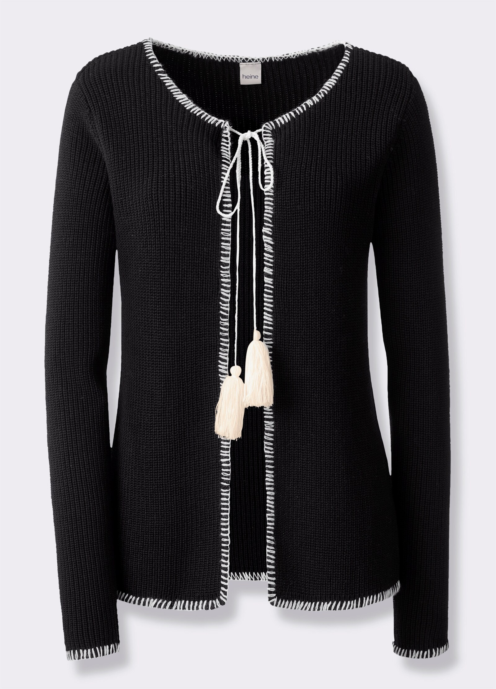 heine Strickjacke mit Kontrast-Stitching - schwarz-weiß