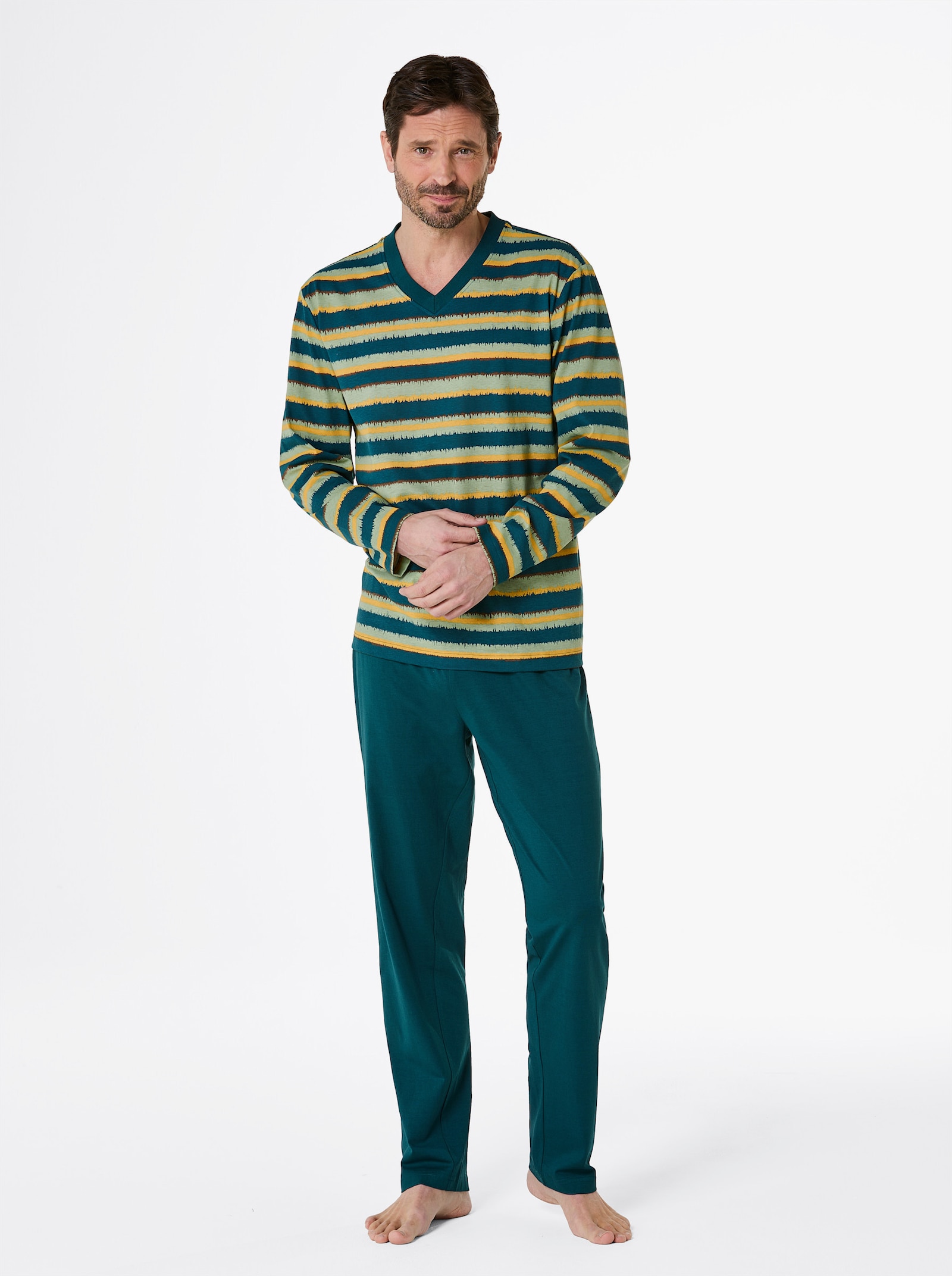wäschepur men Schlafanzug - petrol-eucalyptus-bedruckt