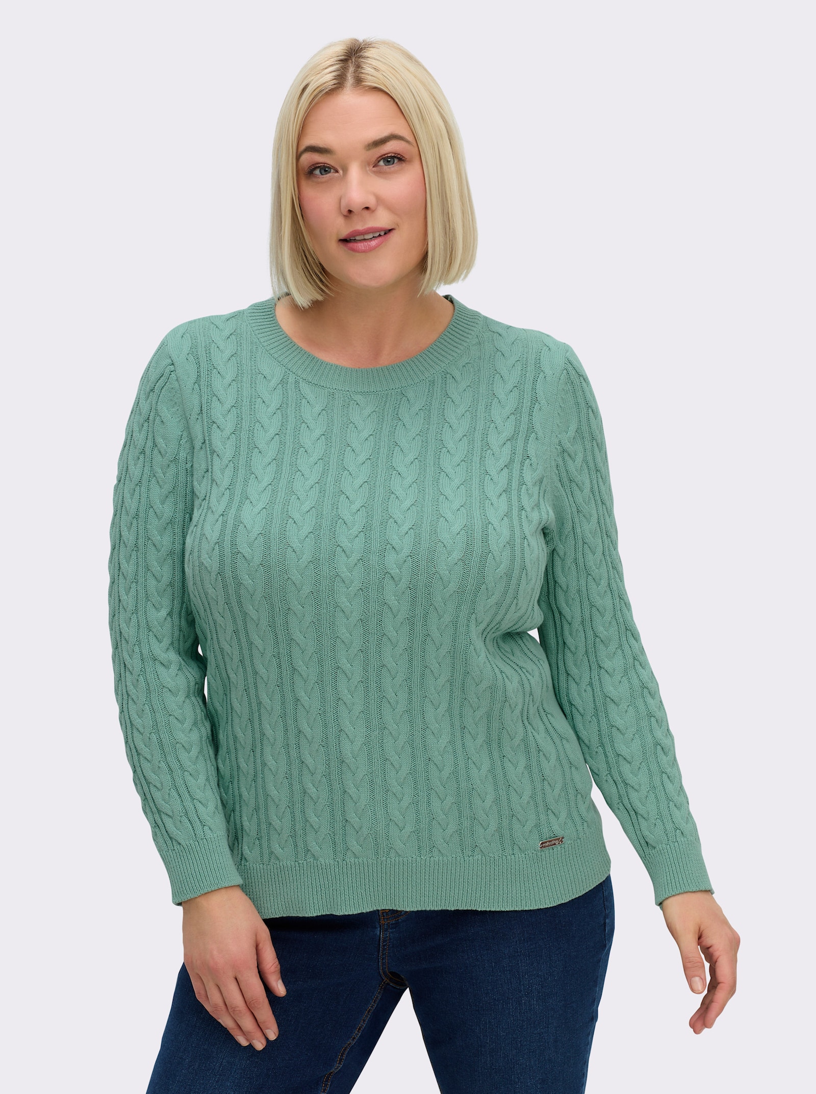 Strickpullover mit Zopfmuster - jadegrün
