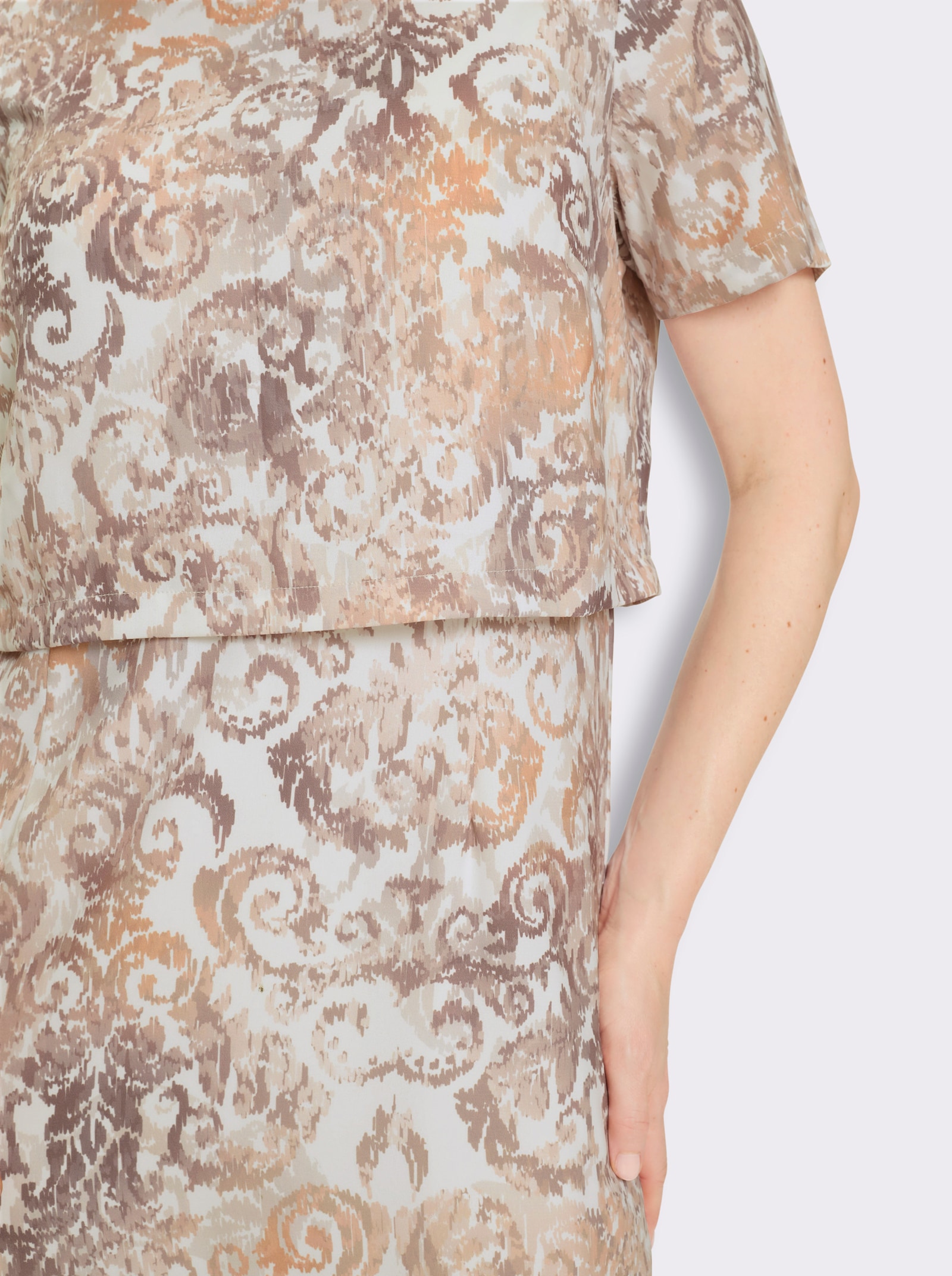 Druckkleid in Lagen-Optik - ecru-beige-bedruckt