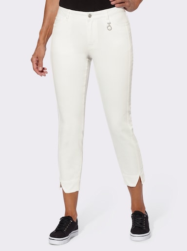 7/8-Jeans mit silberfarbigem Dekoelement - ecru