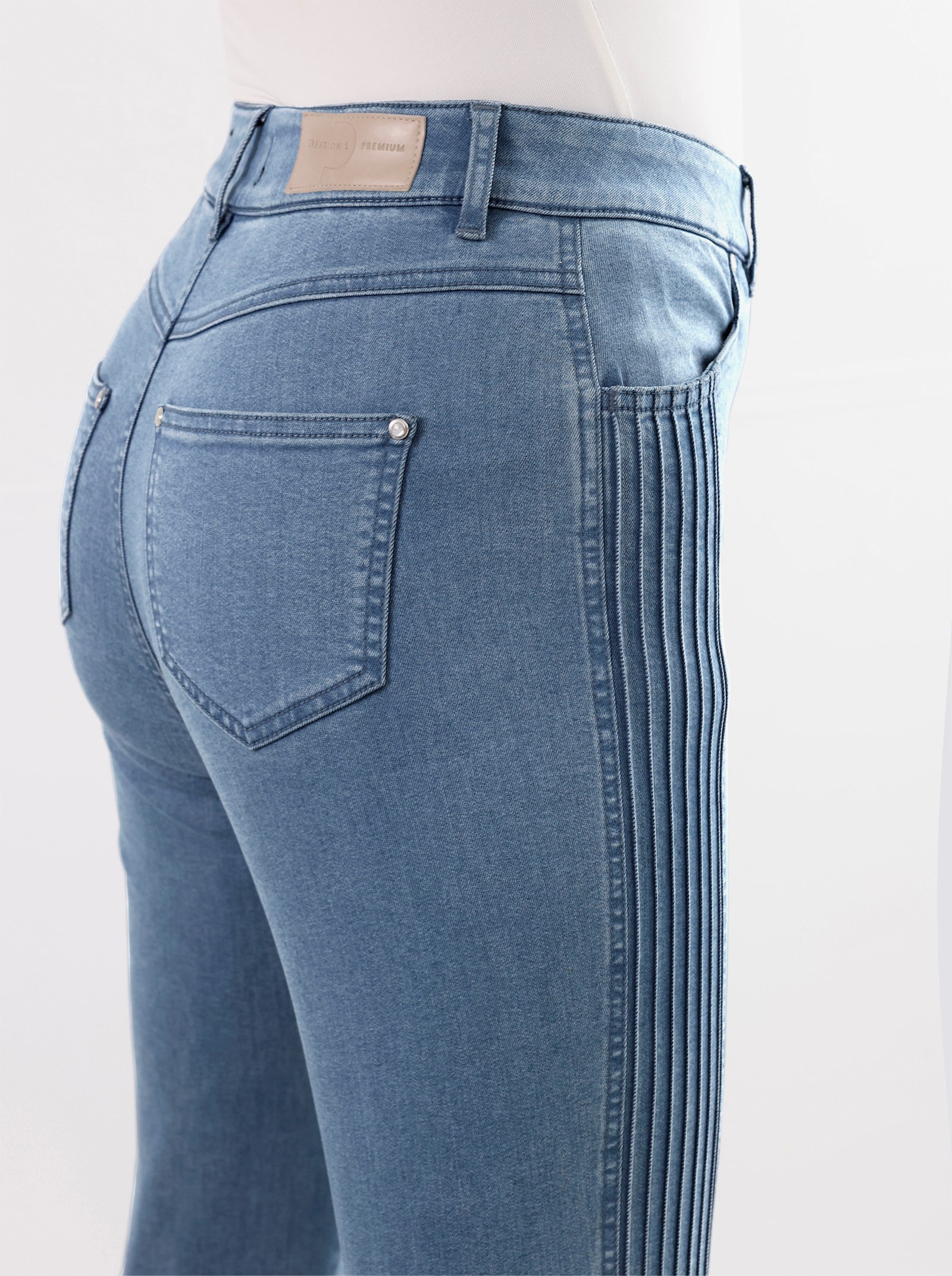 CREATION L PREMIUM Stretchjeans met biezen opzij - blue-bleached