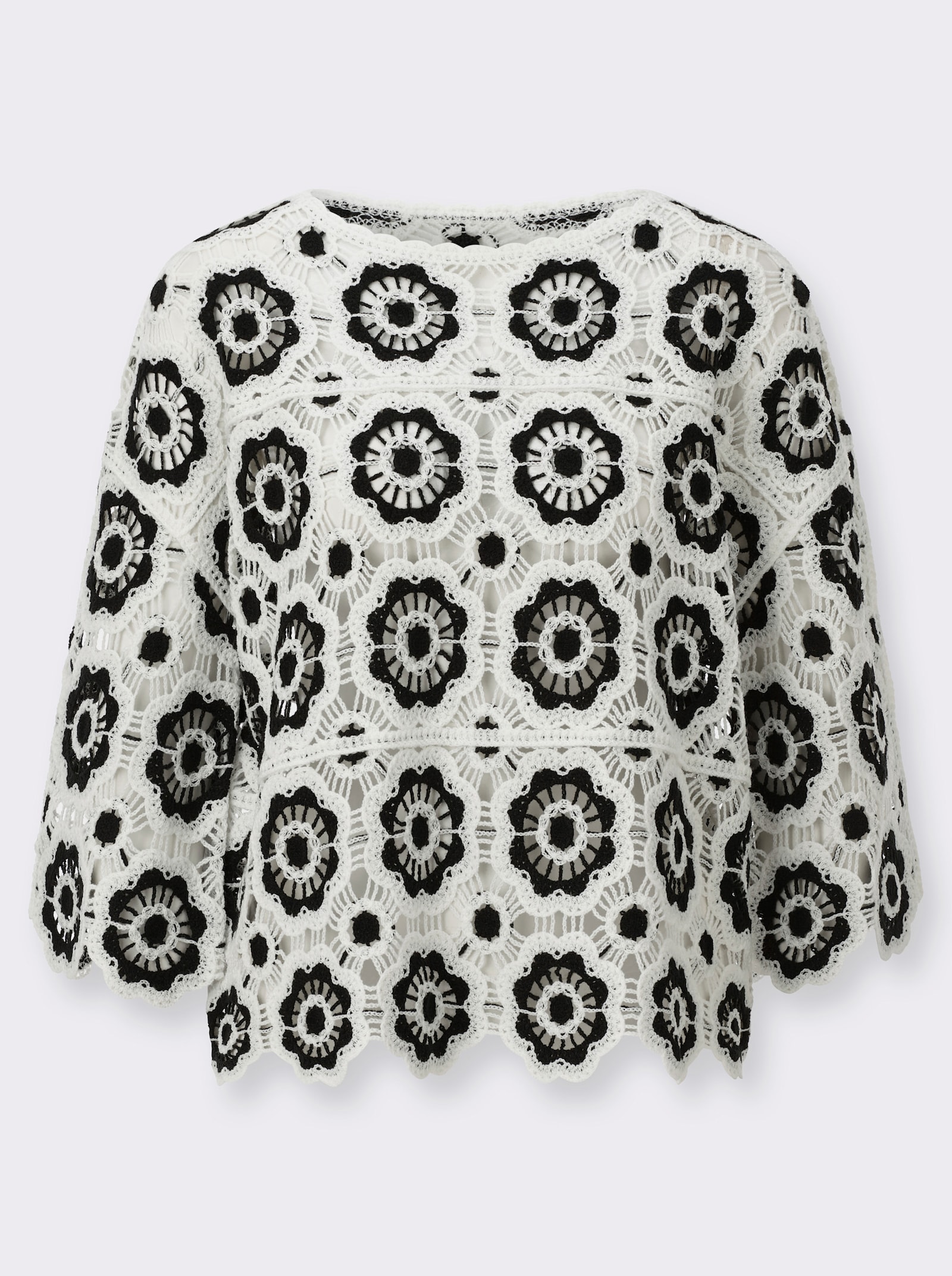 Pullover mit U-Boot-Ausschnitt - champagner-schwarz-gemustert