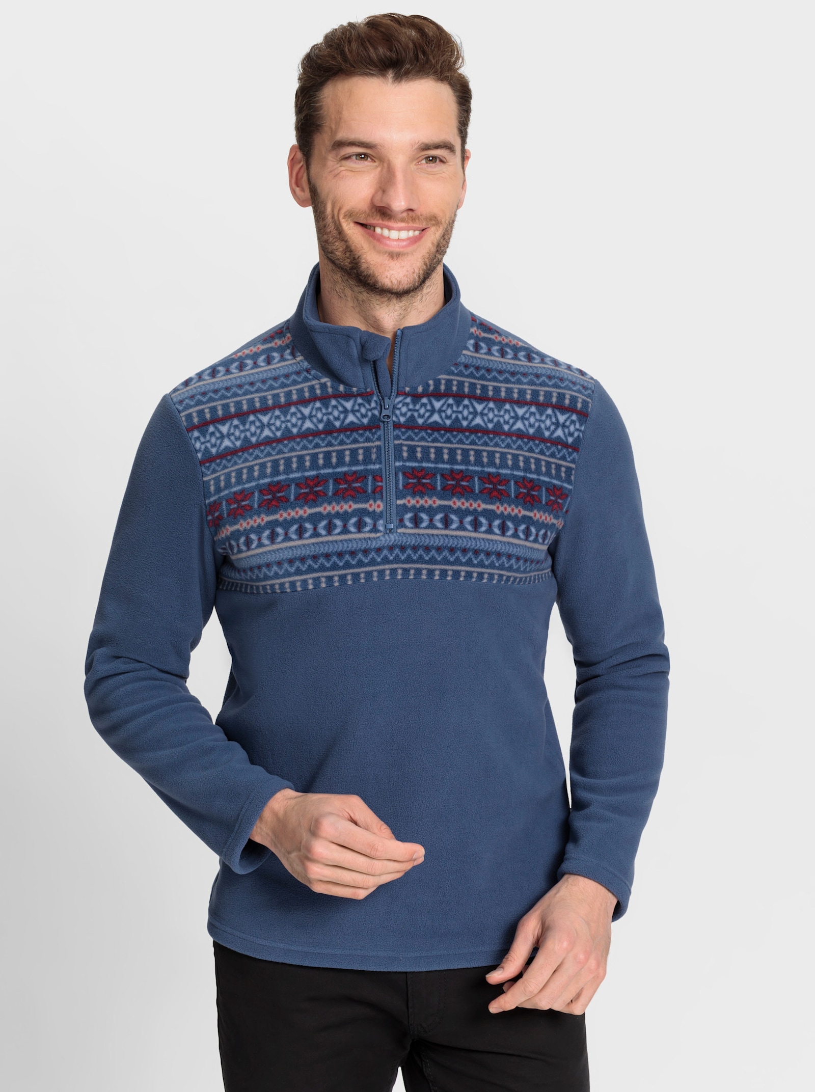 Catamaran Fleeceshirt mit Druck im Vorderteil - jeansblau-gemustert