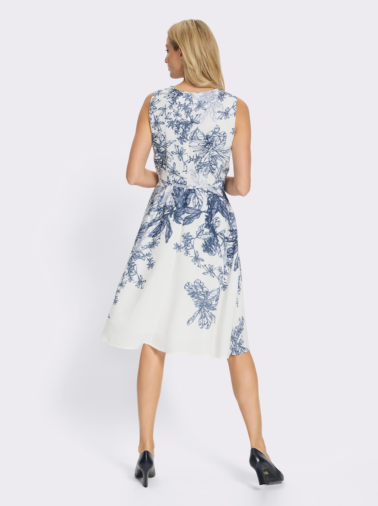 heine Webkleid - ecru-dunkelblau-bedruckt