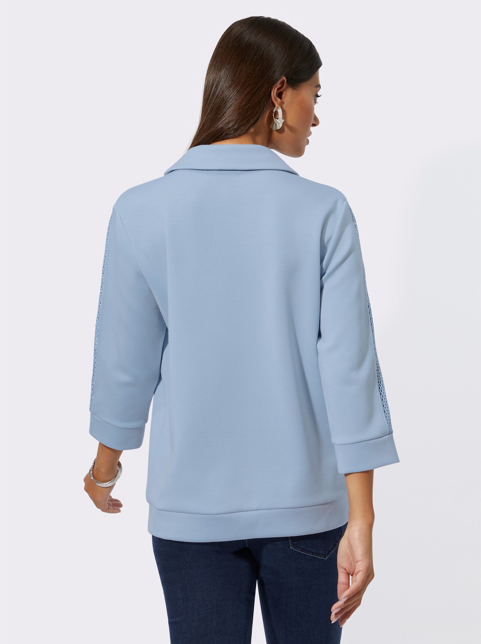 Sweatshirt mit Netzeinsatz entlang der Ärmel - hellblau