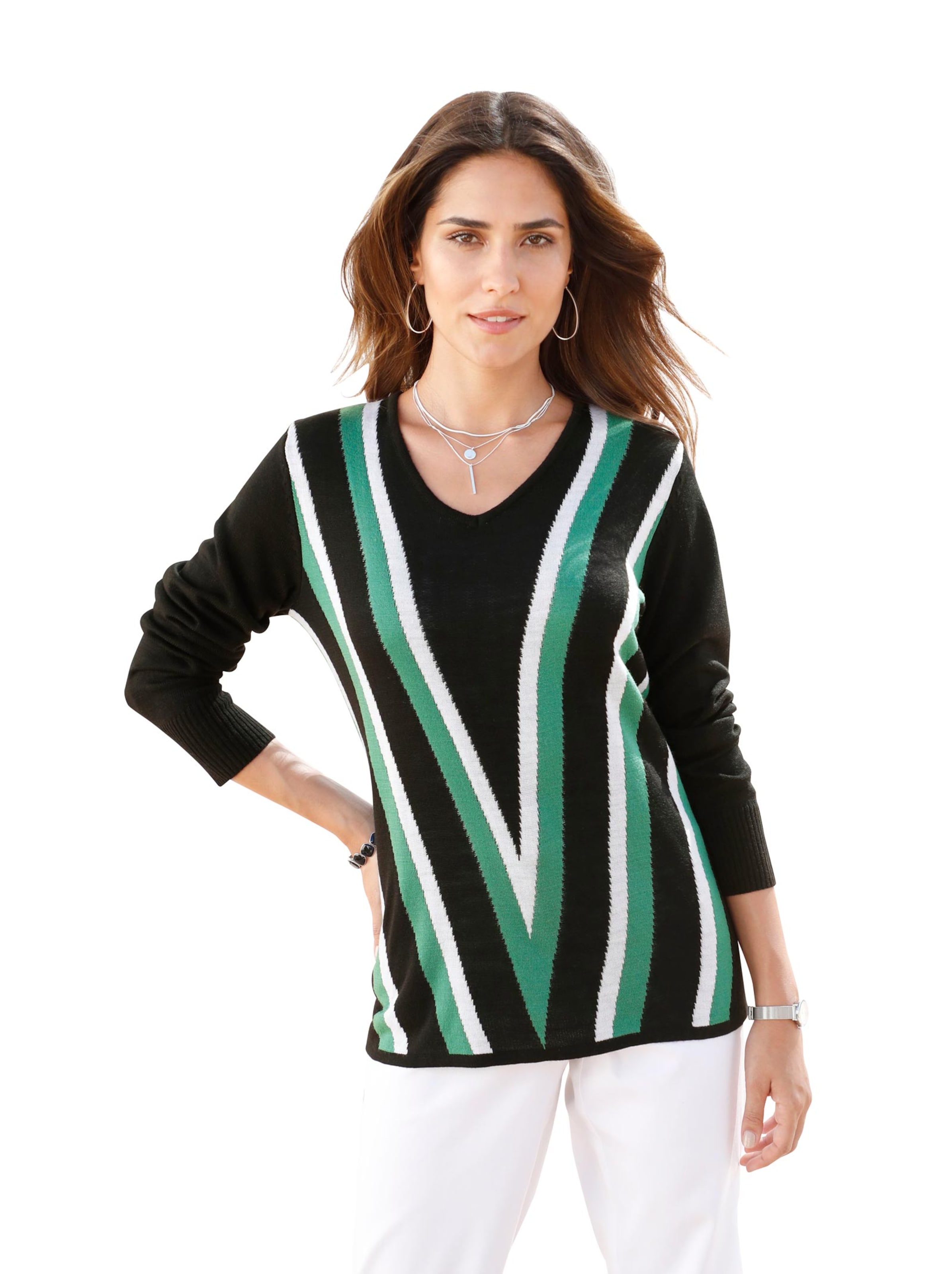 Pullover - grün-gestreift