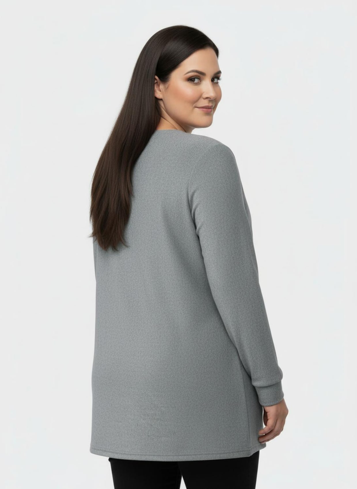 Langarmshirt in angerauter Qualität - hellgrau-schwarz-meliert