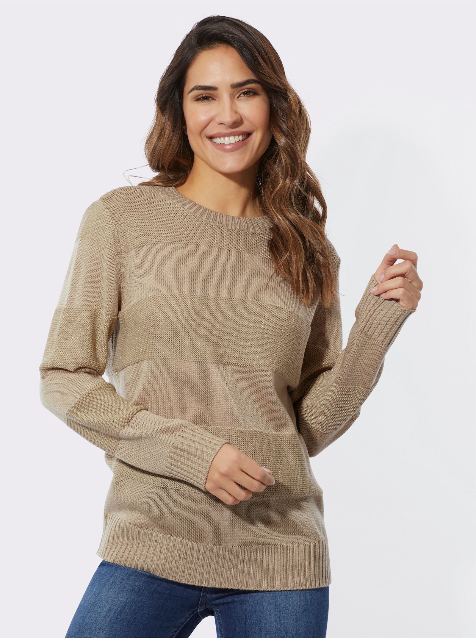 Langarm-Pullover mit Glitzergarn - beige