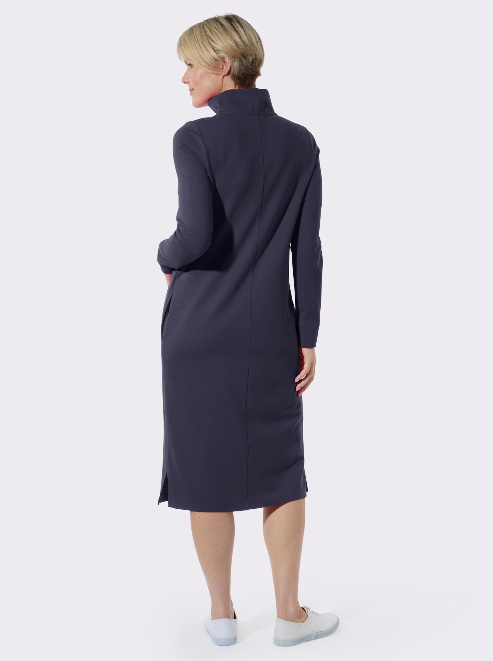 Jerseykleid mit Saumschlitzen - marine