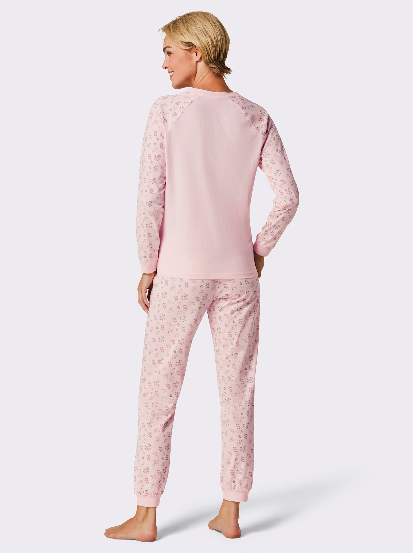 wäschepur Pyjamas med knappslå - ljusrosa-malva-med tryck