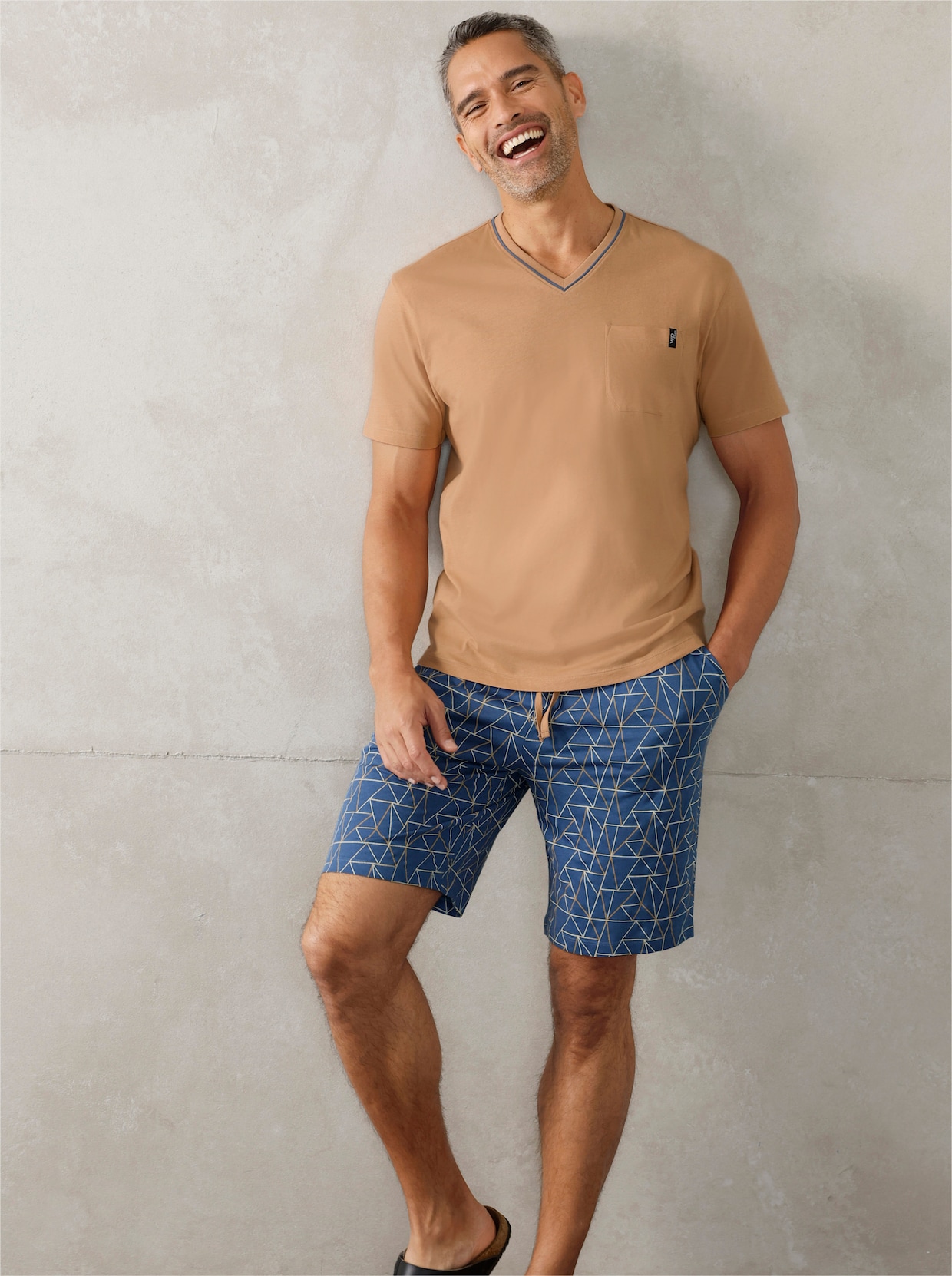 wäschepur men Shortys - jeansblau-bedruckt + camel