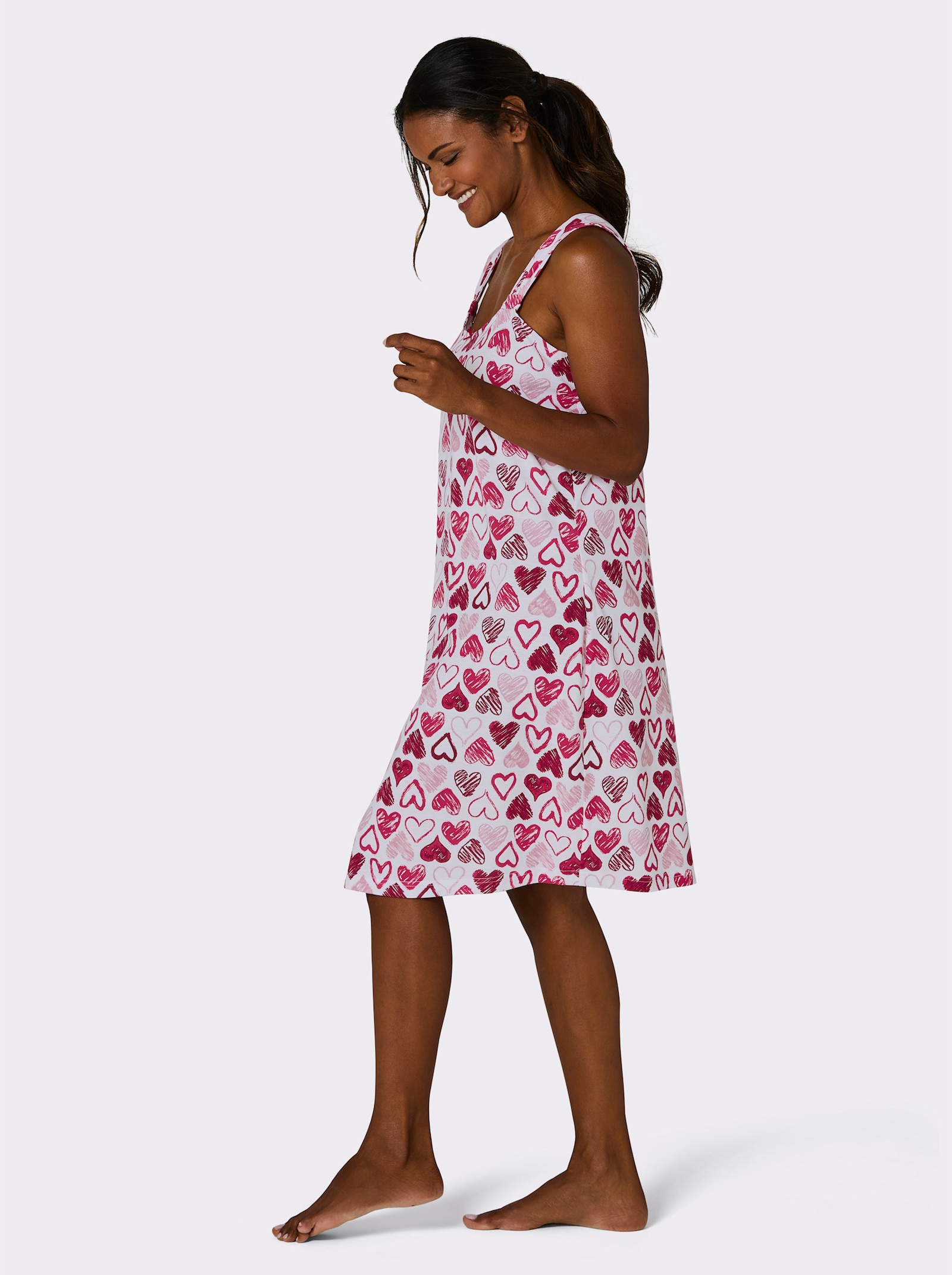 wäschepur Nachthemden - weiss-rot-bedruckt + rot