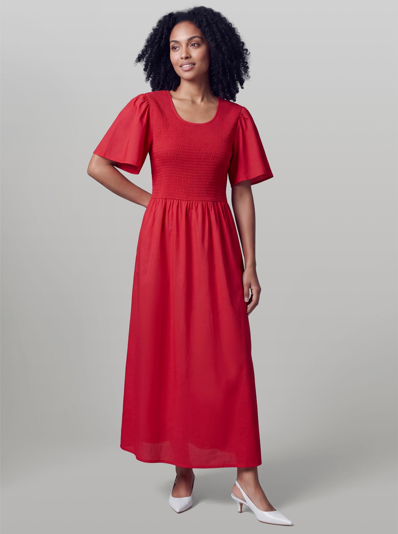 heine Maxikleid mit Smok-Partie - erdbeere
