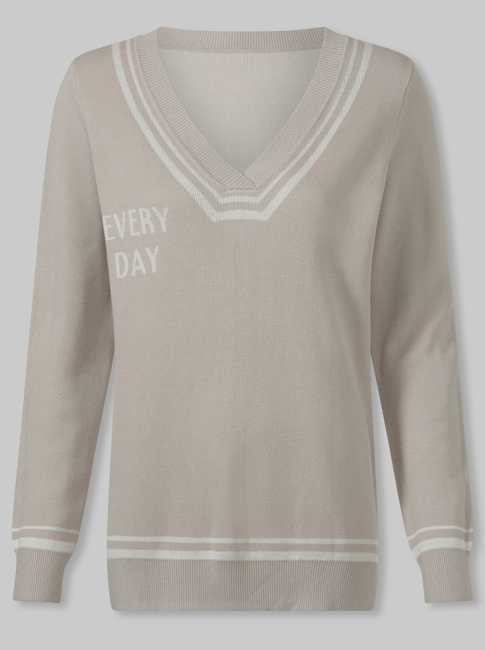 heine Pullover mit tiefem V-Ausschnitt - hellgrau-ecru