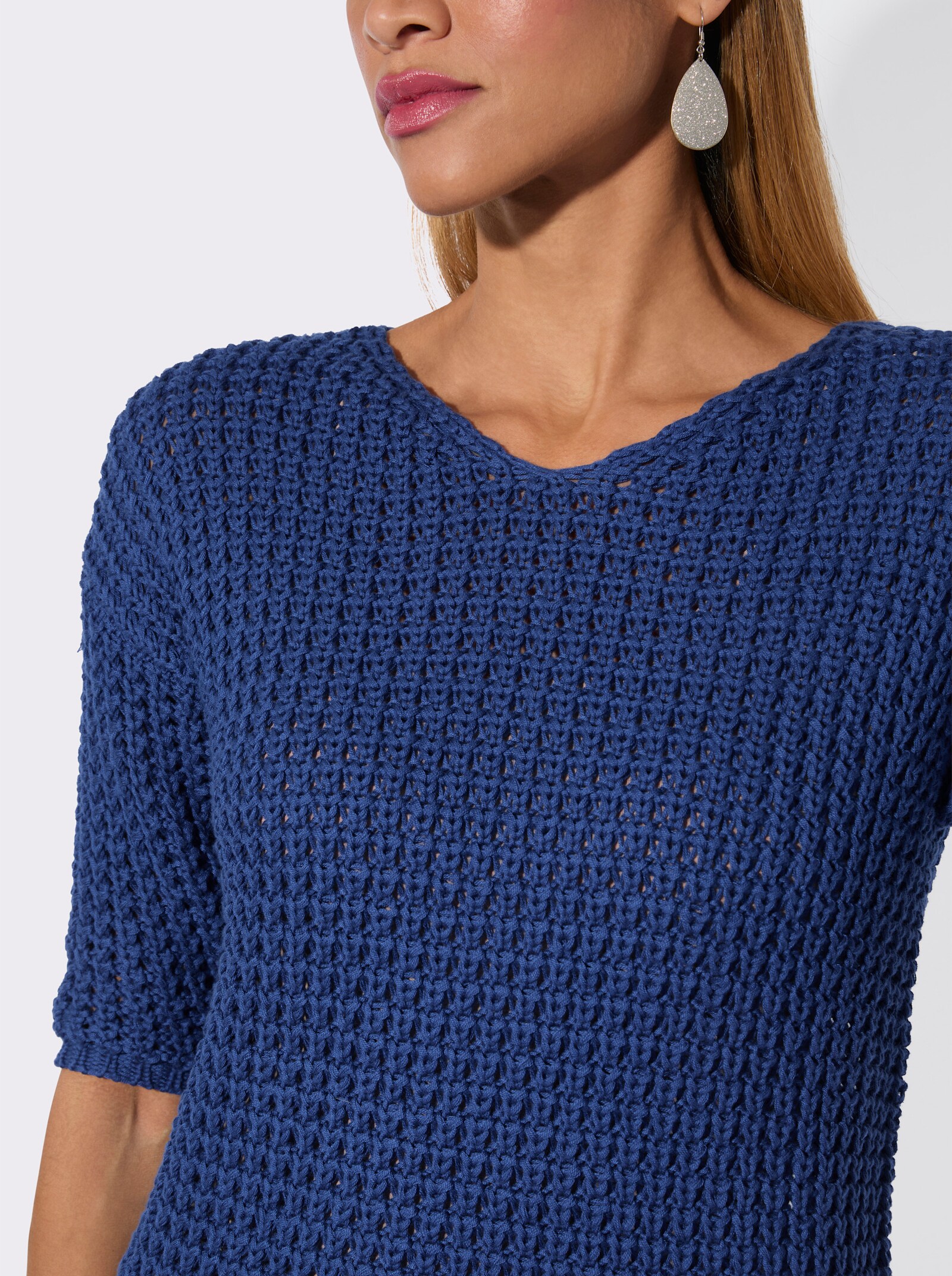 3/4-Arm-Pullover mit V-Ausschnitt - royalblau