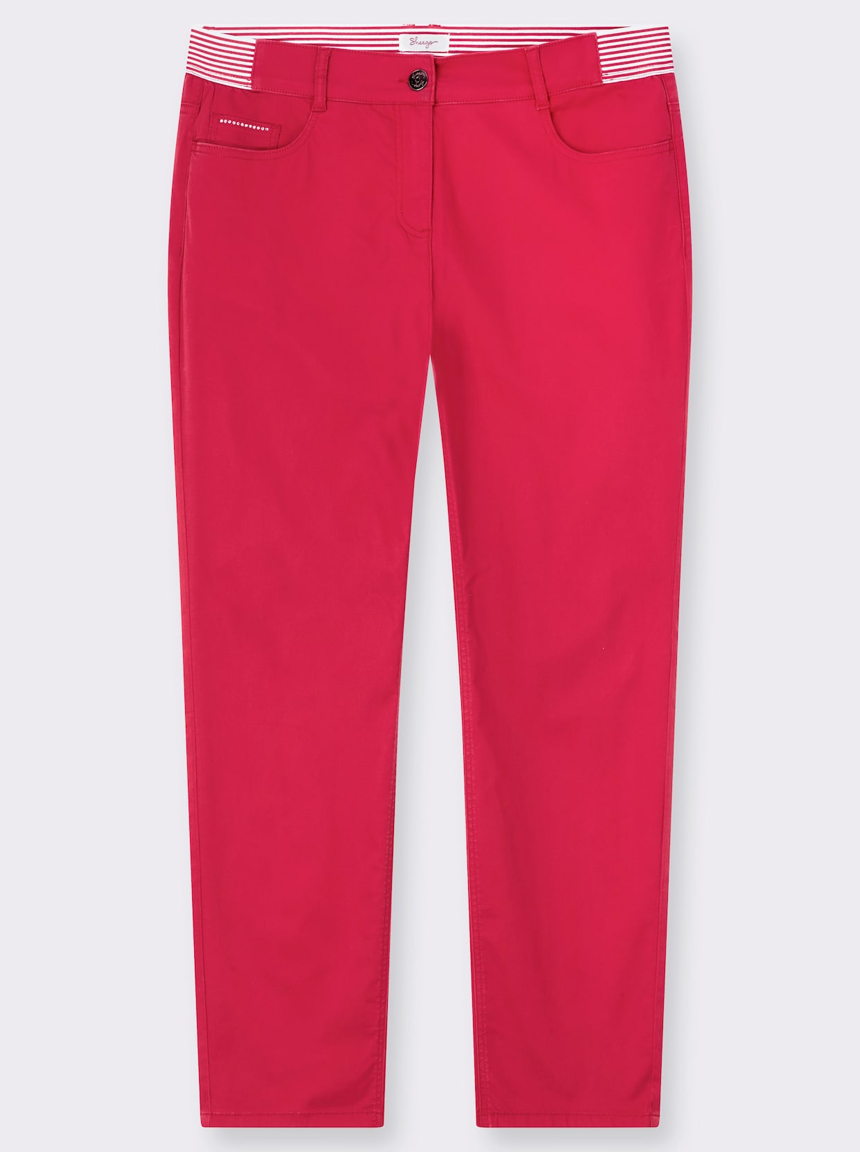 sheego 5-Pocket-Hose mit gestreiften Dehnbund-Einsätzen - erdbeere