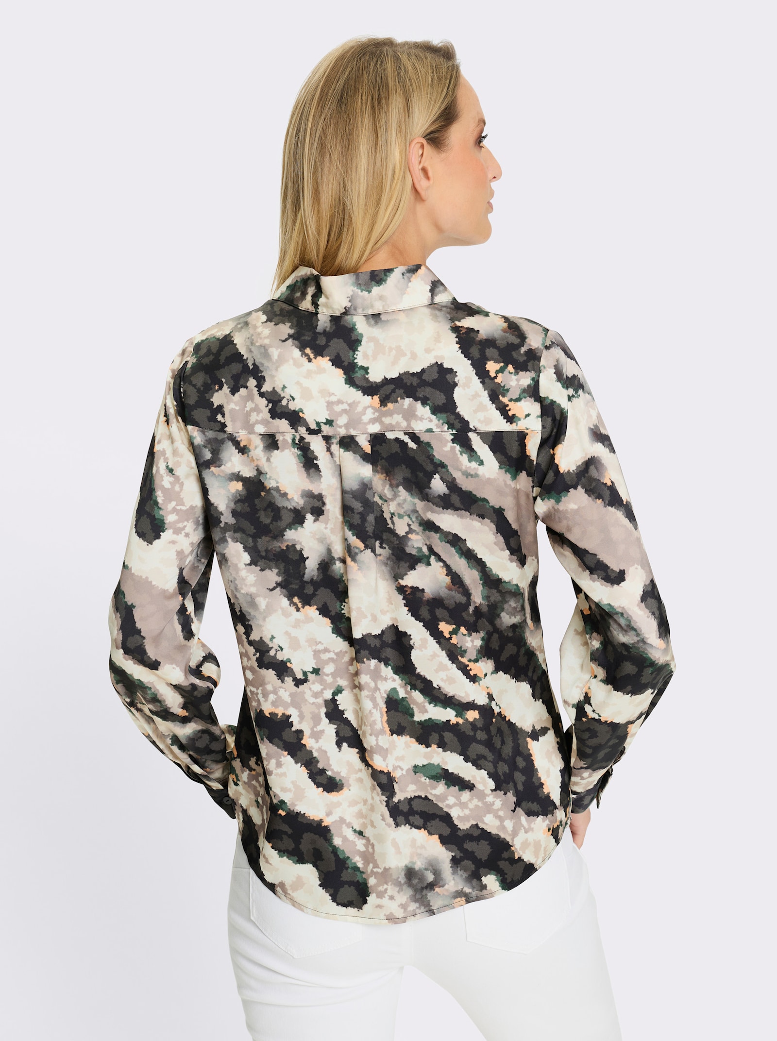 heine Hemdbluse mit Quetschfalte hinten - schwarz-champagner-bedruckt