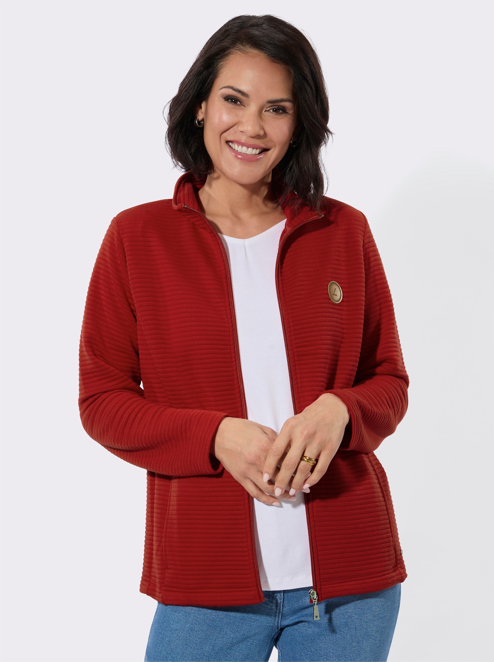 Shirtjasje van modieus jersey-jacquard - rood