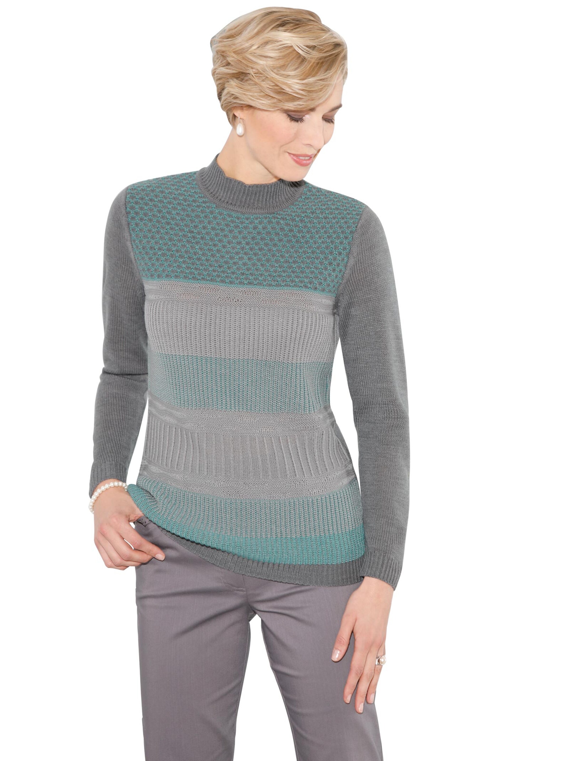 Pullover - grau-mint-gemustert
