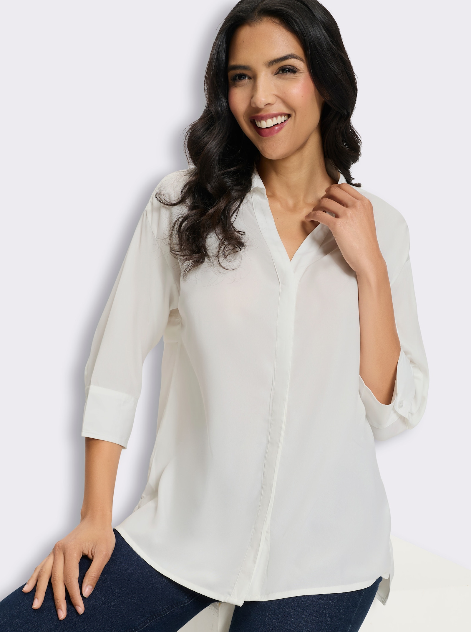 Longbluse mit Falte im Rückteil - weiß
