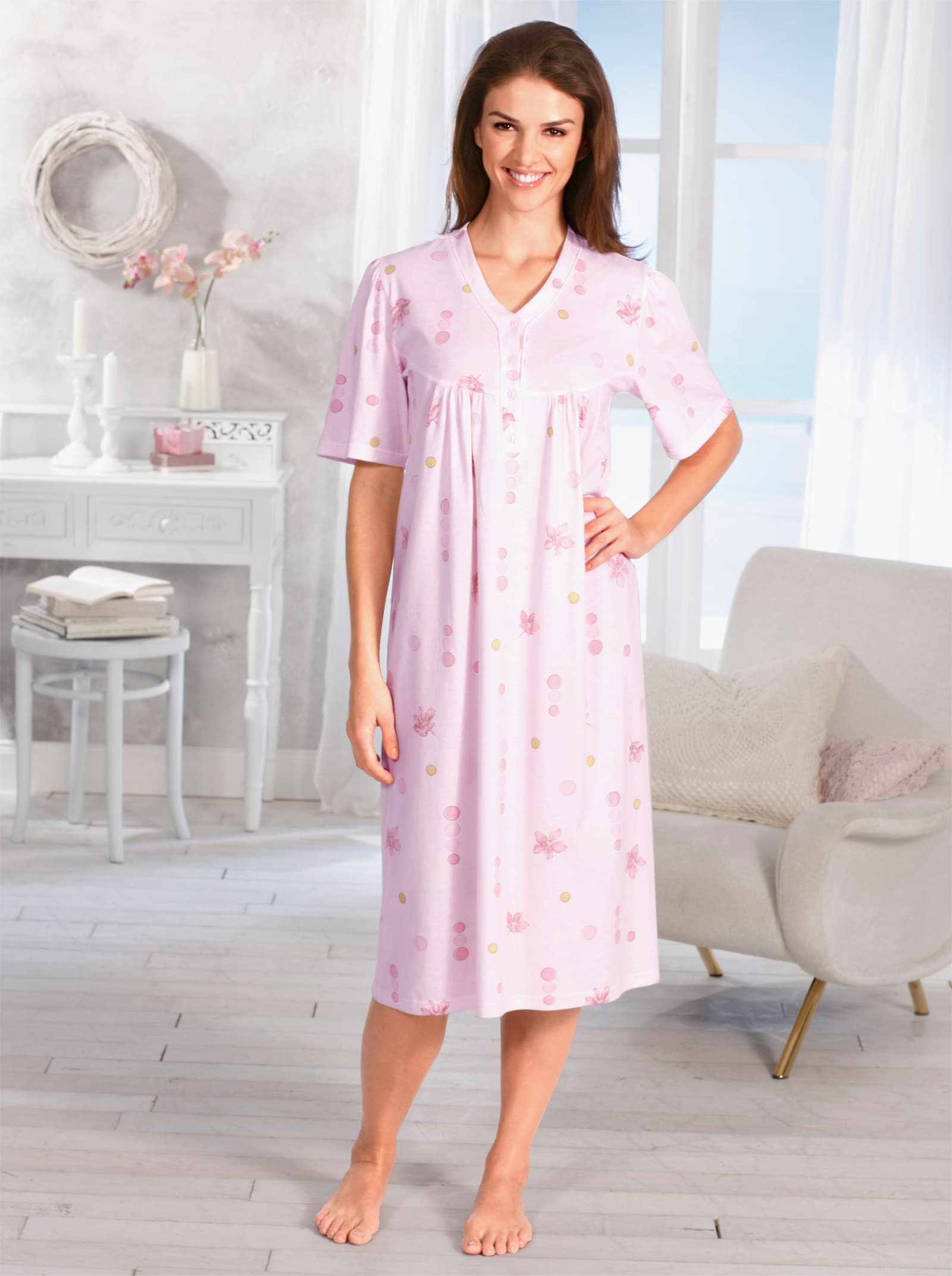 Nachthemd van single-jersey - roze geprint