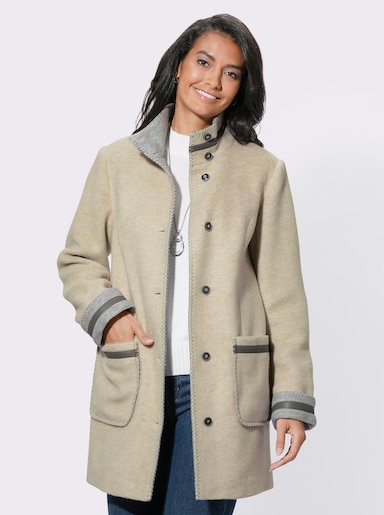 Longjacke mit Schulterpolstern - beige-grau-meliert