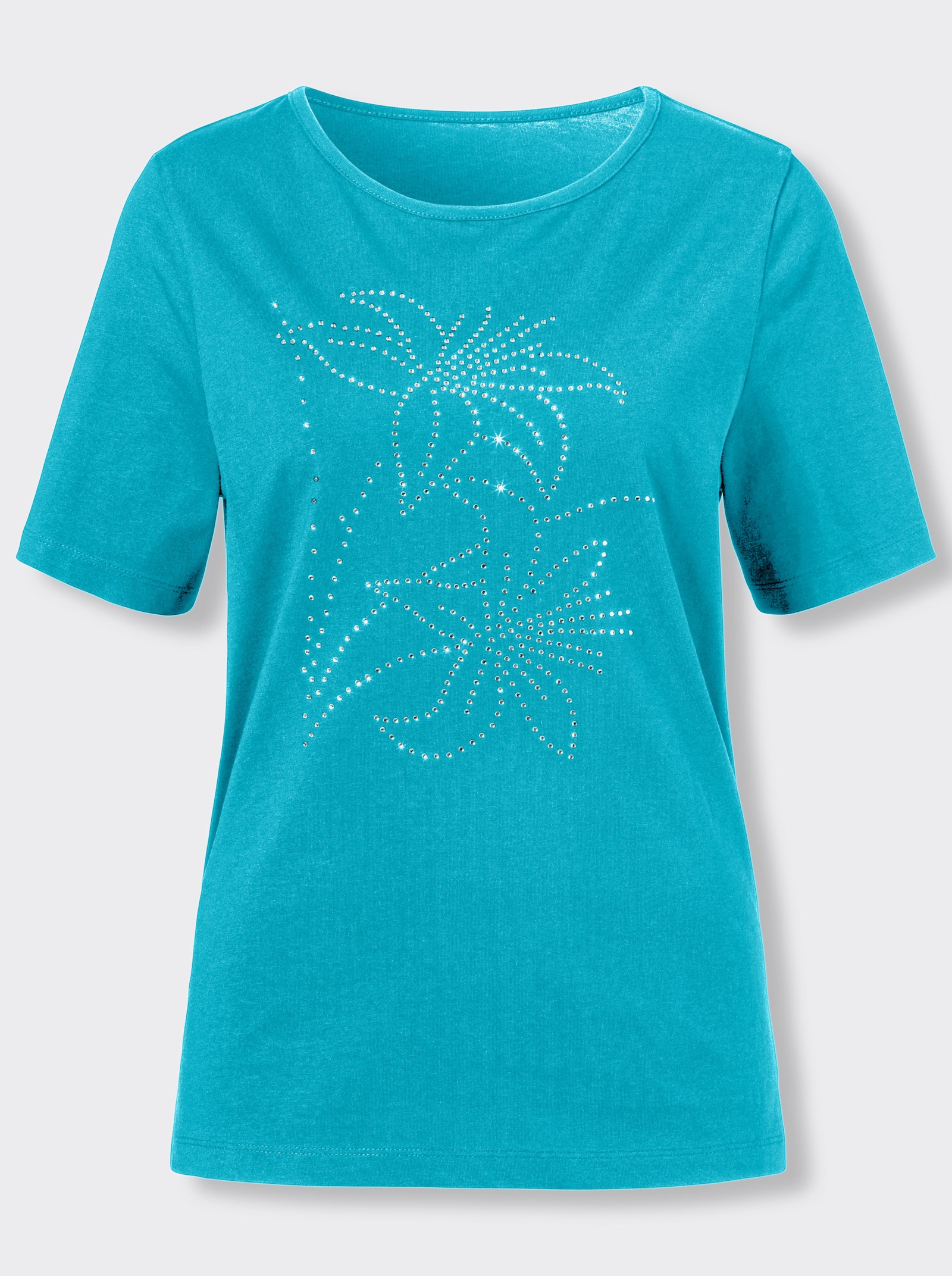 Tričko s krátkymi rukávmi a ozdobnými kamienkami - tyrkysová