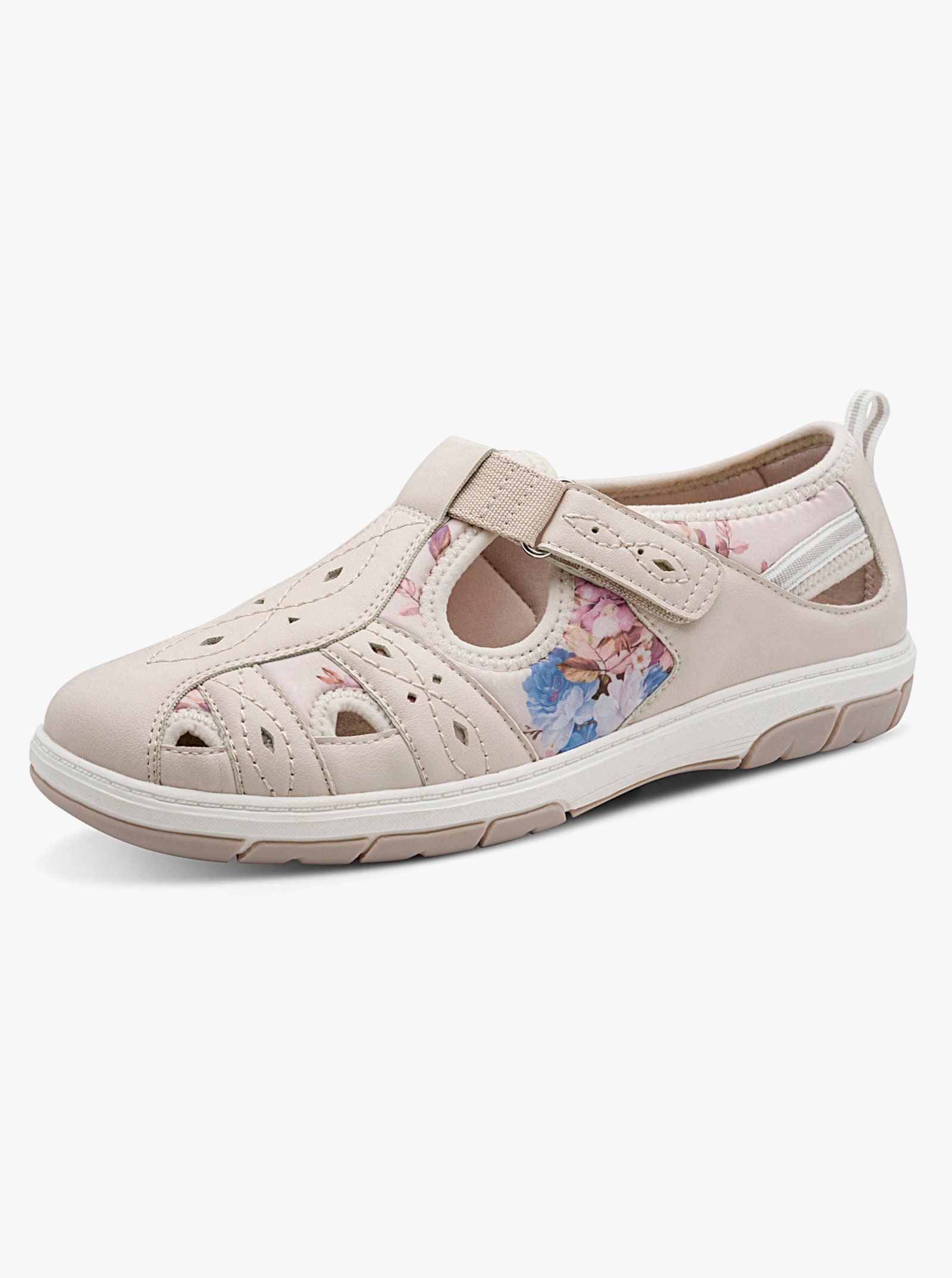 Jana Klittenbandschoen met bloemenprint - beige