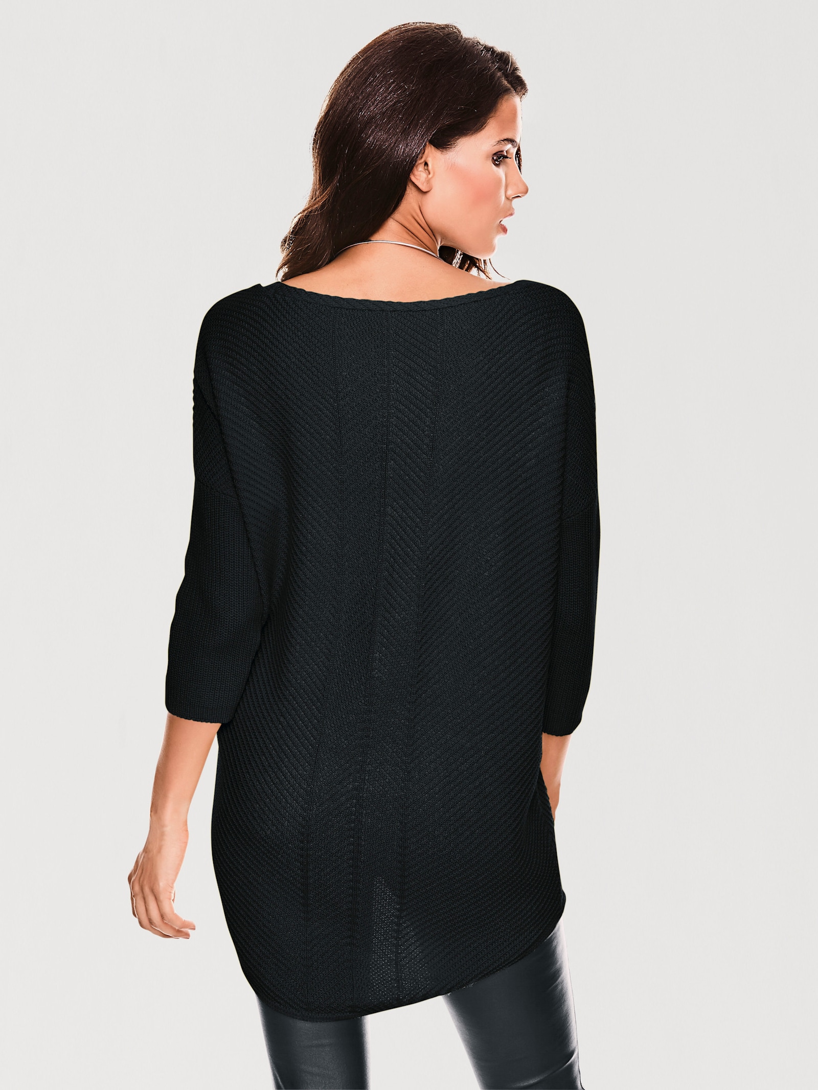 heine Pullover met V-hals in oversized snit - zwart