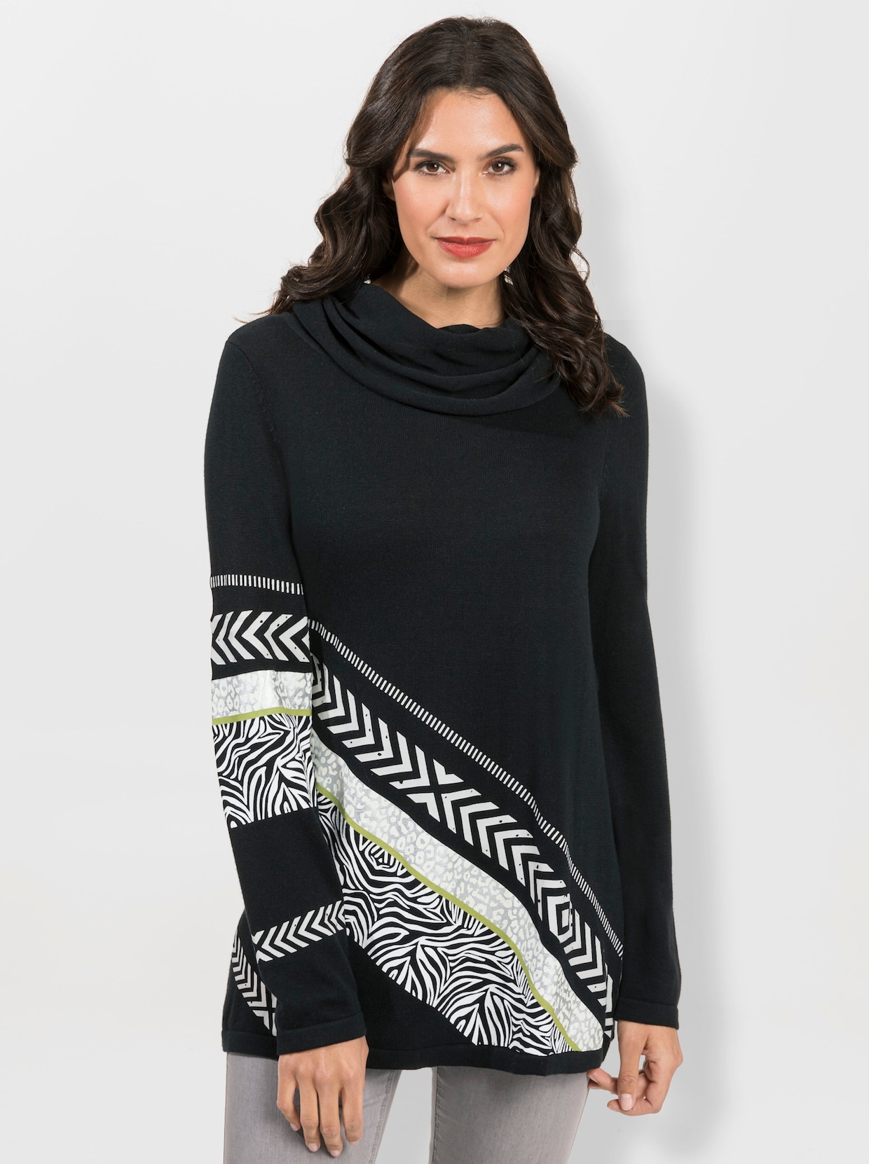 pull à col roulé - noir-blanc à motifs