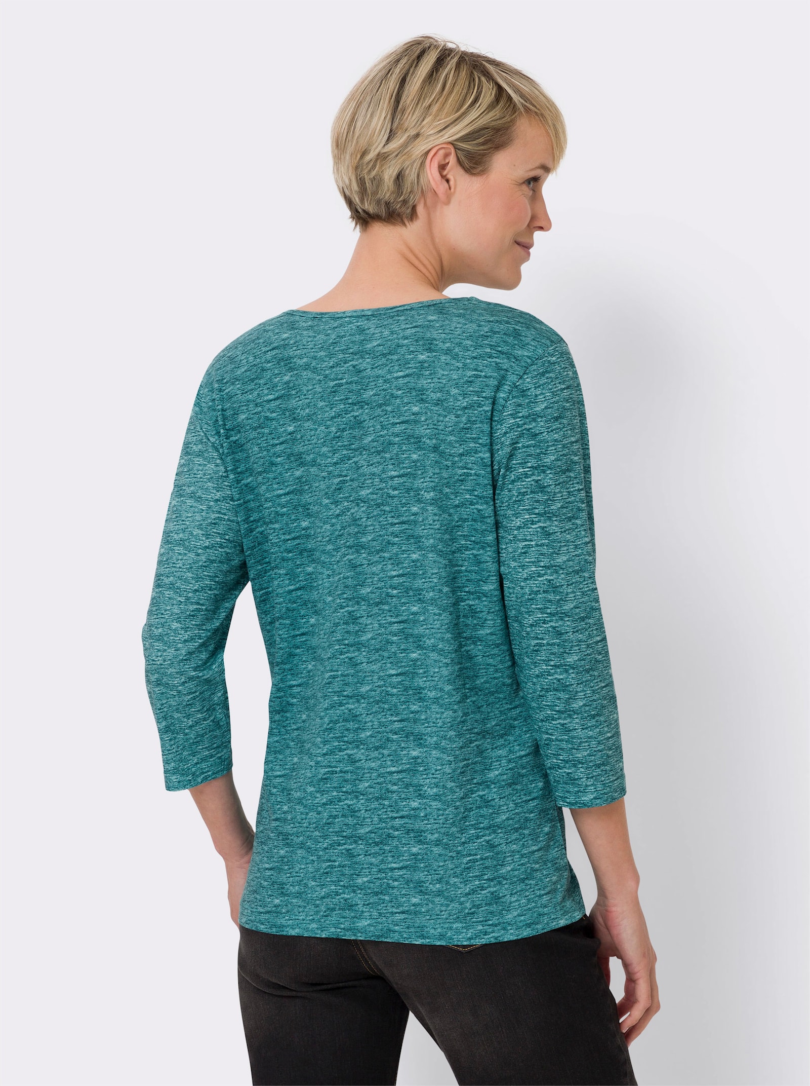 Tričko s 3/4 rukávem a melanžovým vzhledem - petrolejová-melír