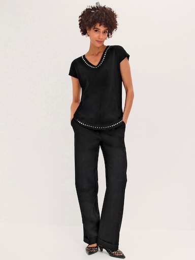 Longshirt mit Metall-Plättchen - schwarz
