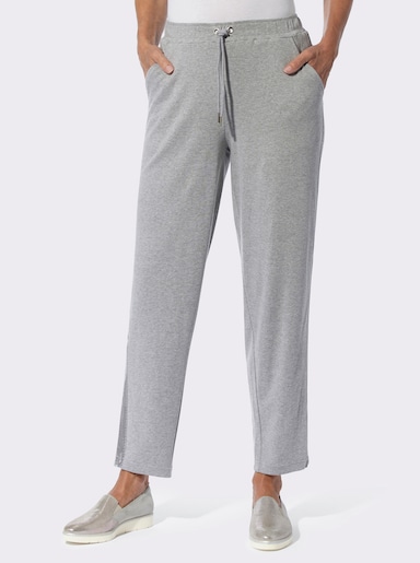 Sweathose mit Pailletten-Streifen - steingrau-meliert