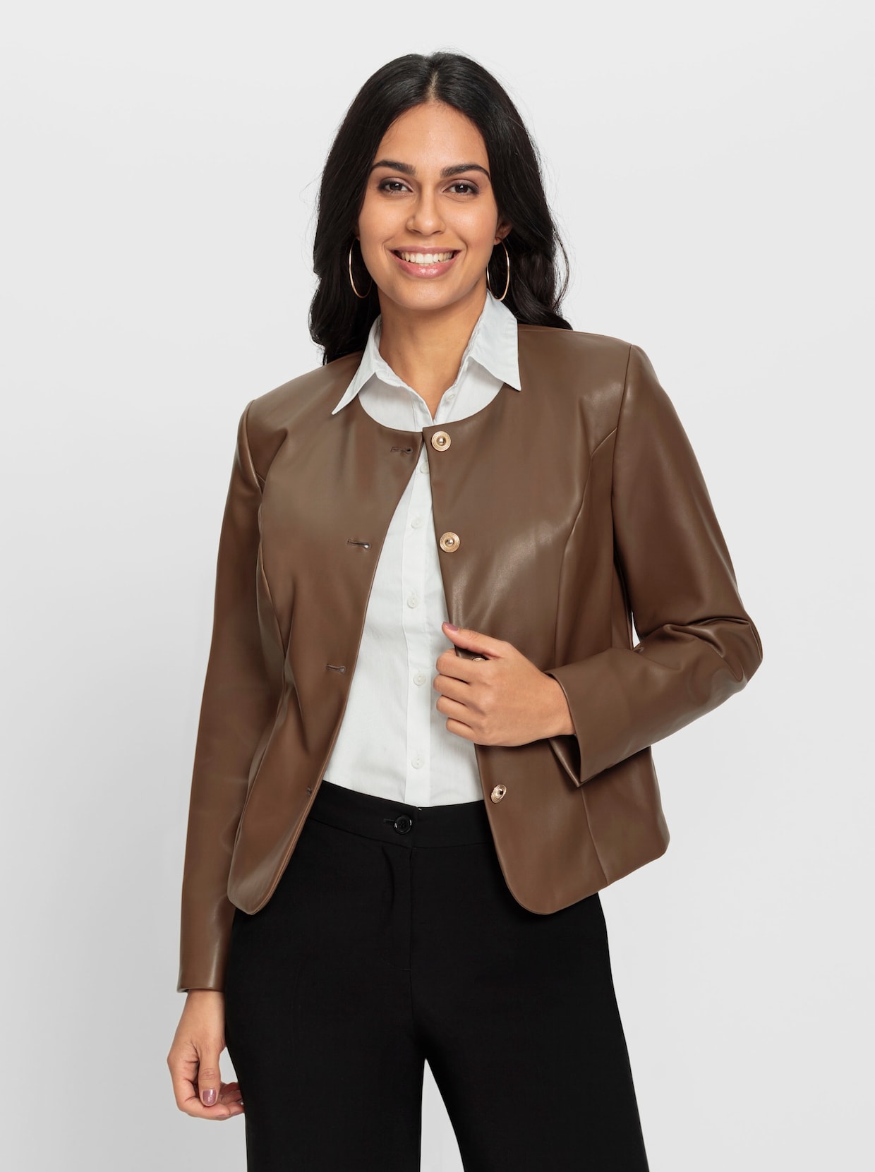 Blazer van imitatieleer - bruin