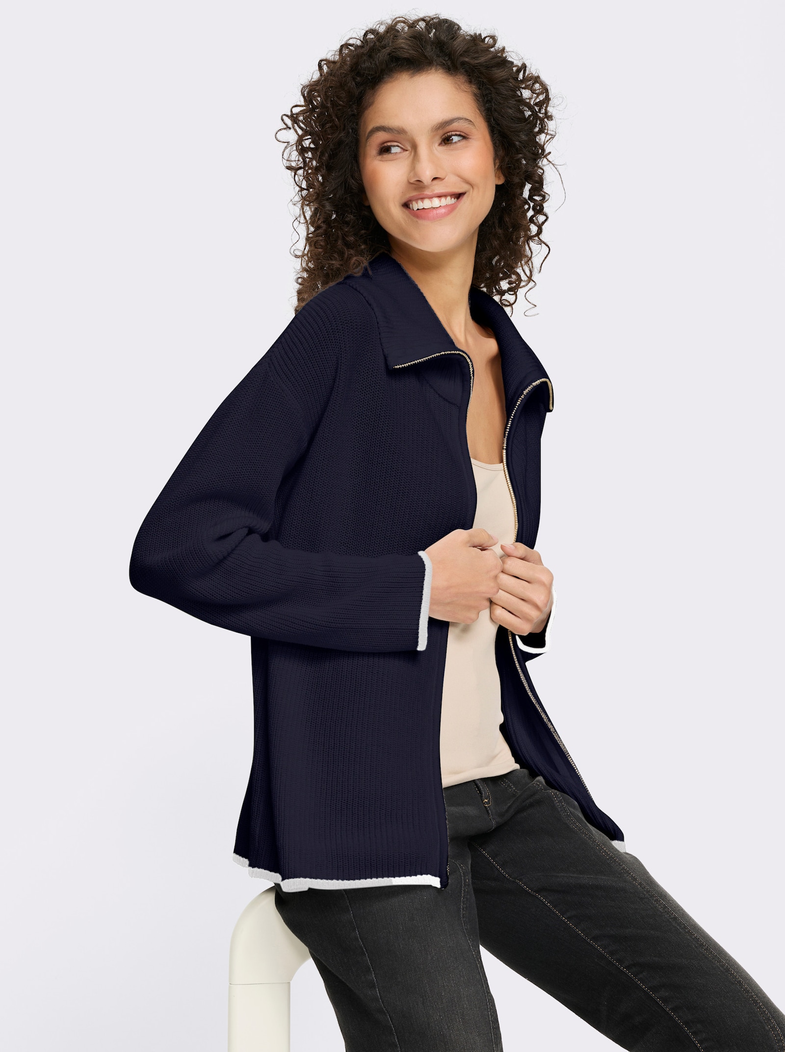 heine Cardigan mit 2-Wege-Zipper - marine