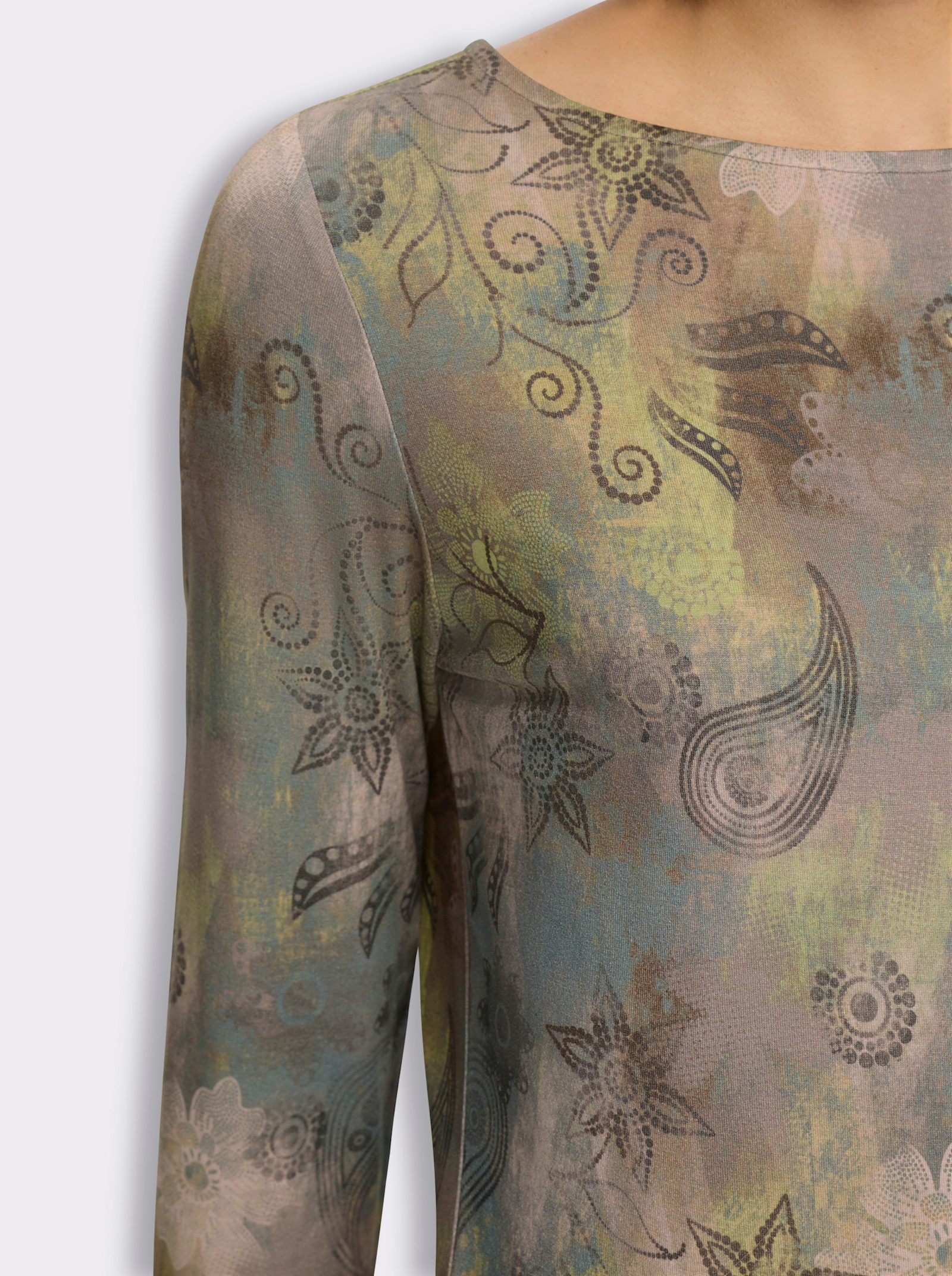 heine Langarmshirt mit U-Boot-Ausschnitt - jade-graphit-bedruckt