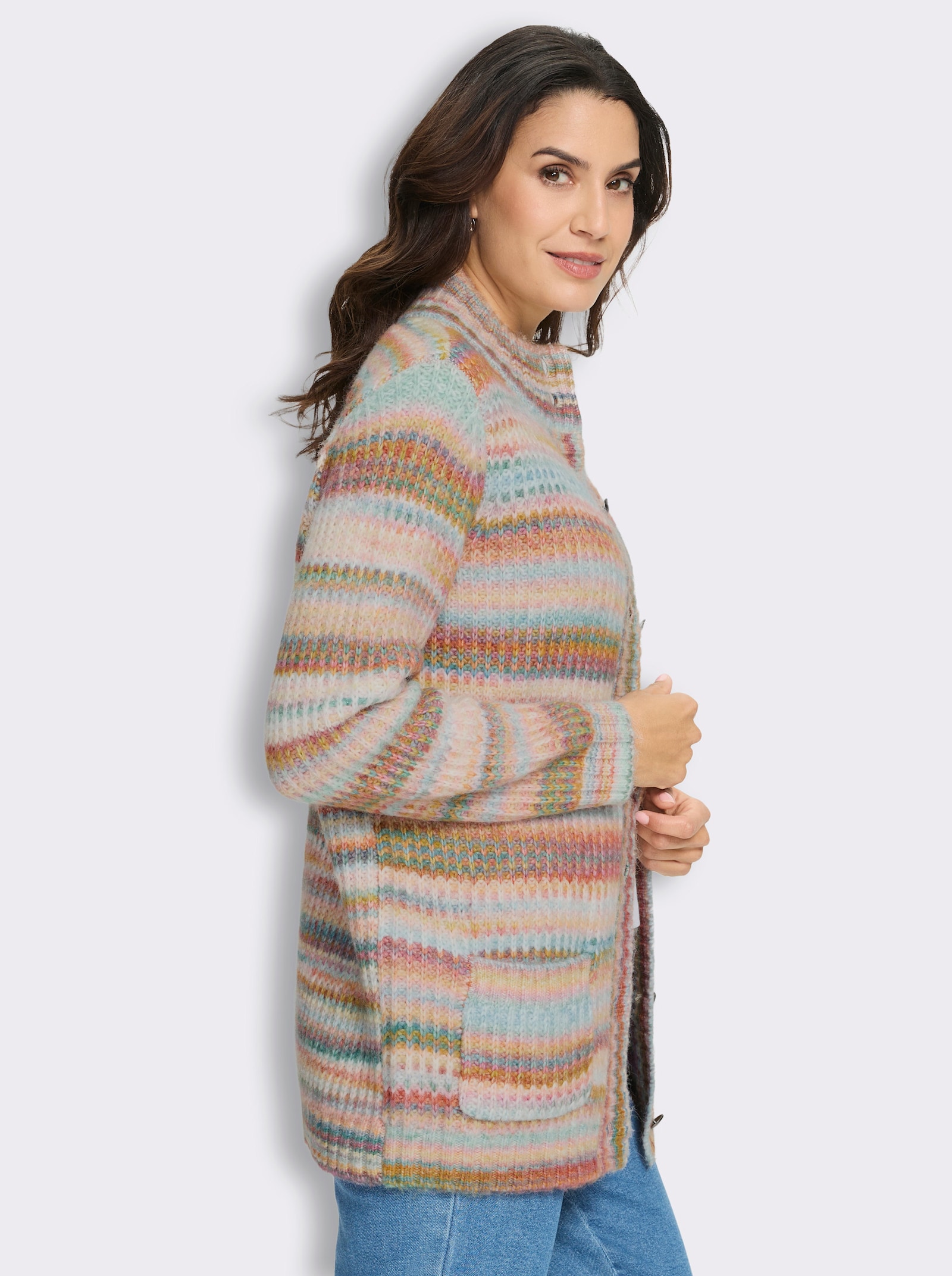 Strickjacke mit Metall-Schmuckknöpfen - rotbraun-gemustert