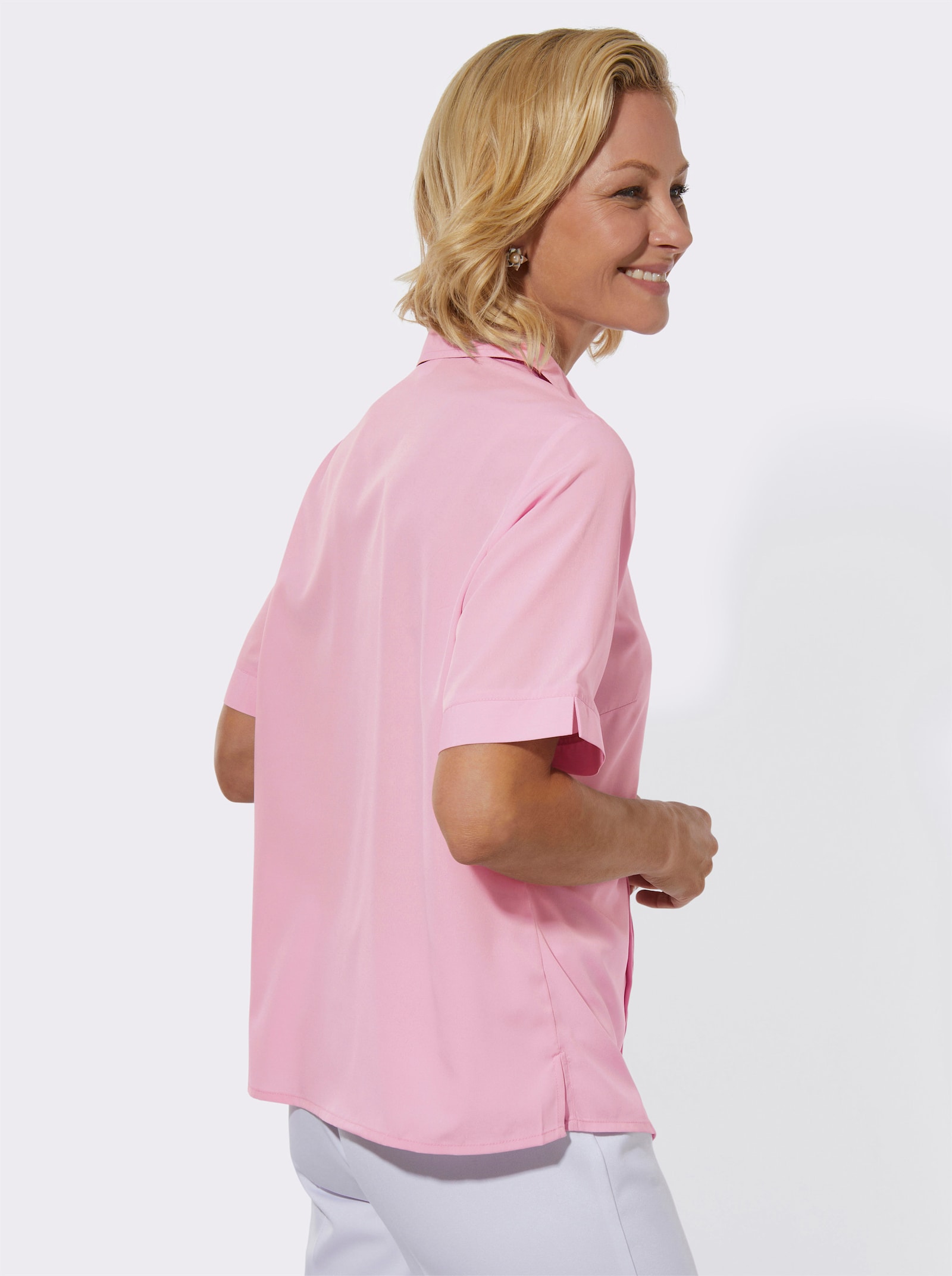 Kurzarmbluse mit Biesenverzierung - rosé