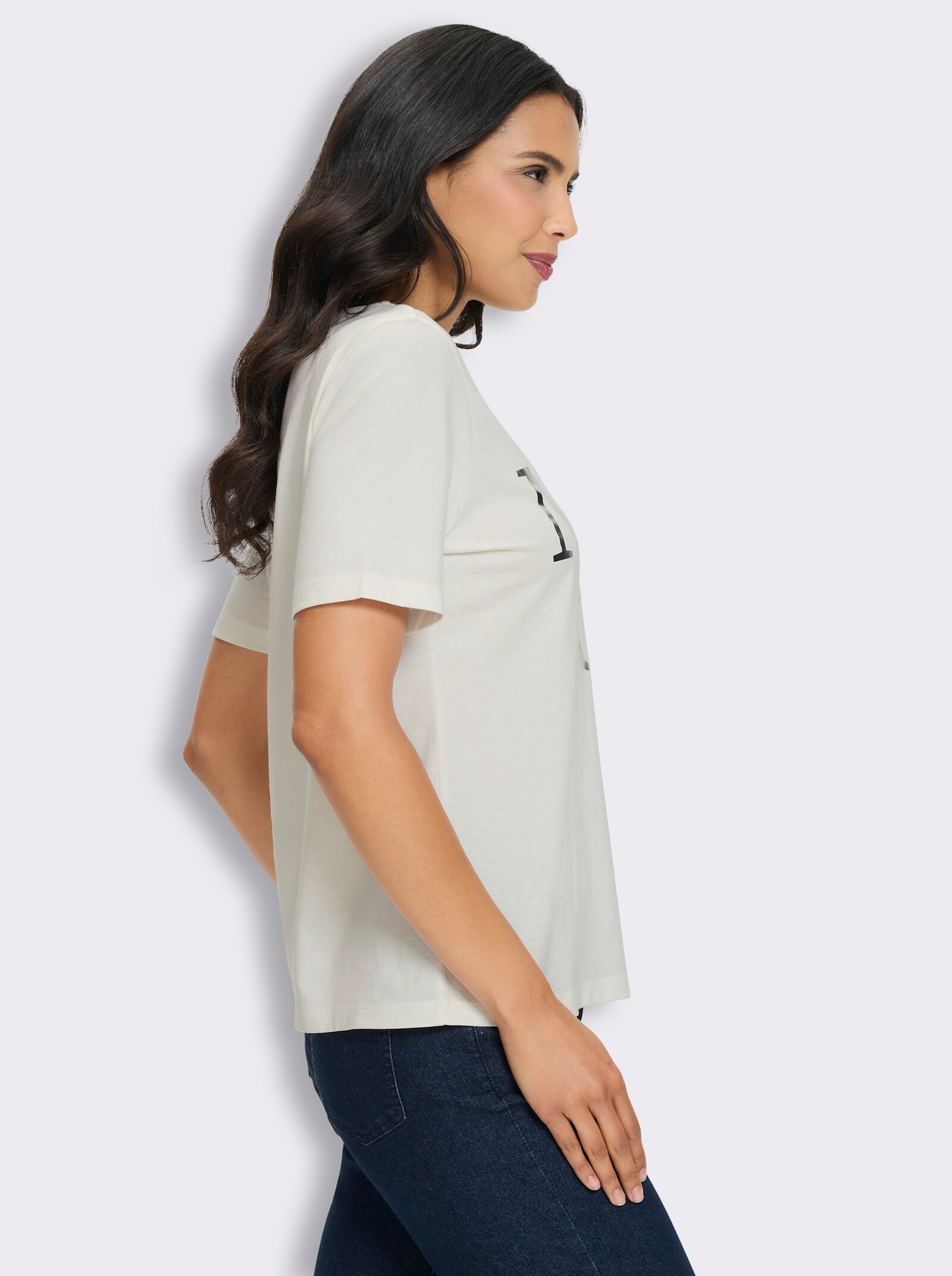 Kurzarmshirt mit Lettering-Folienprint - ecru